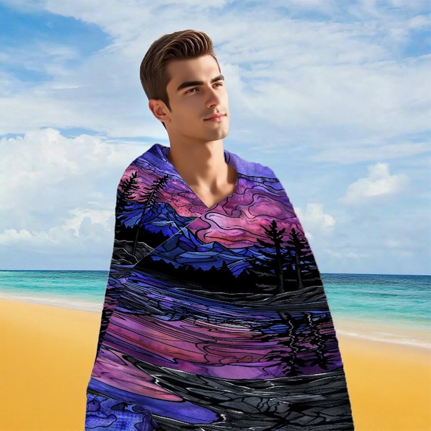 Beach Towel 36" x 72", Quick Dry Bath Towels Moon Microfiber Beach Towel Sand Free, Super Absorbent, Lightweight Bathroom Towels, Includes Bag, Camping Pool Accessories, Vacation Essentials R1-448