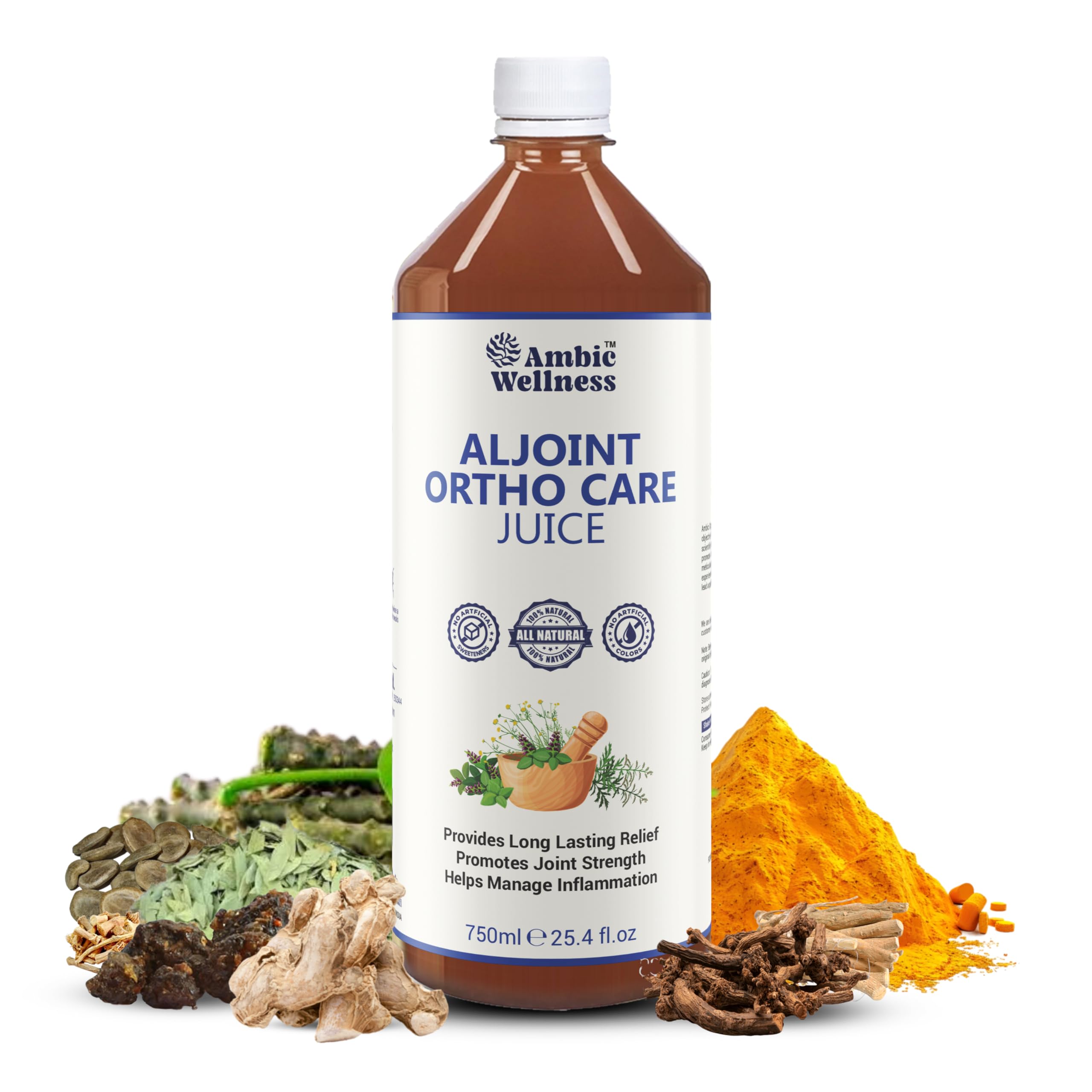 Ambic Wellness Aljoint Ortho Care Juice 750mL | Ayurvedic Joint Pain Relief Product for Knee, Back & Muscle Stiffness | Herbal ORS Juice Alternative with Shallaki, Guggal, Ashwagandha & Giloy 1