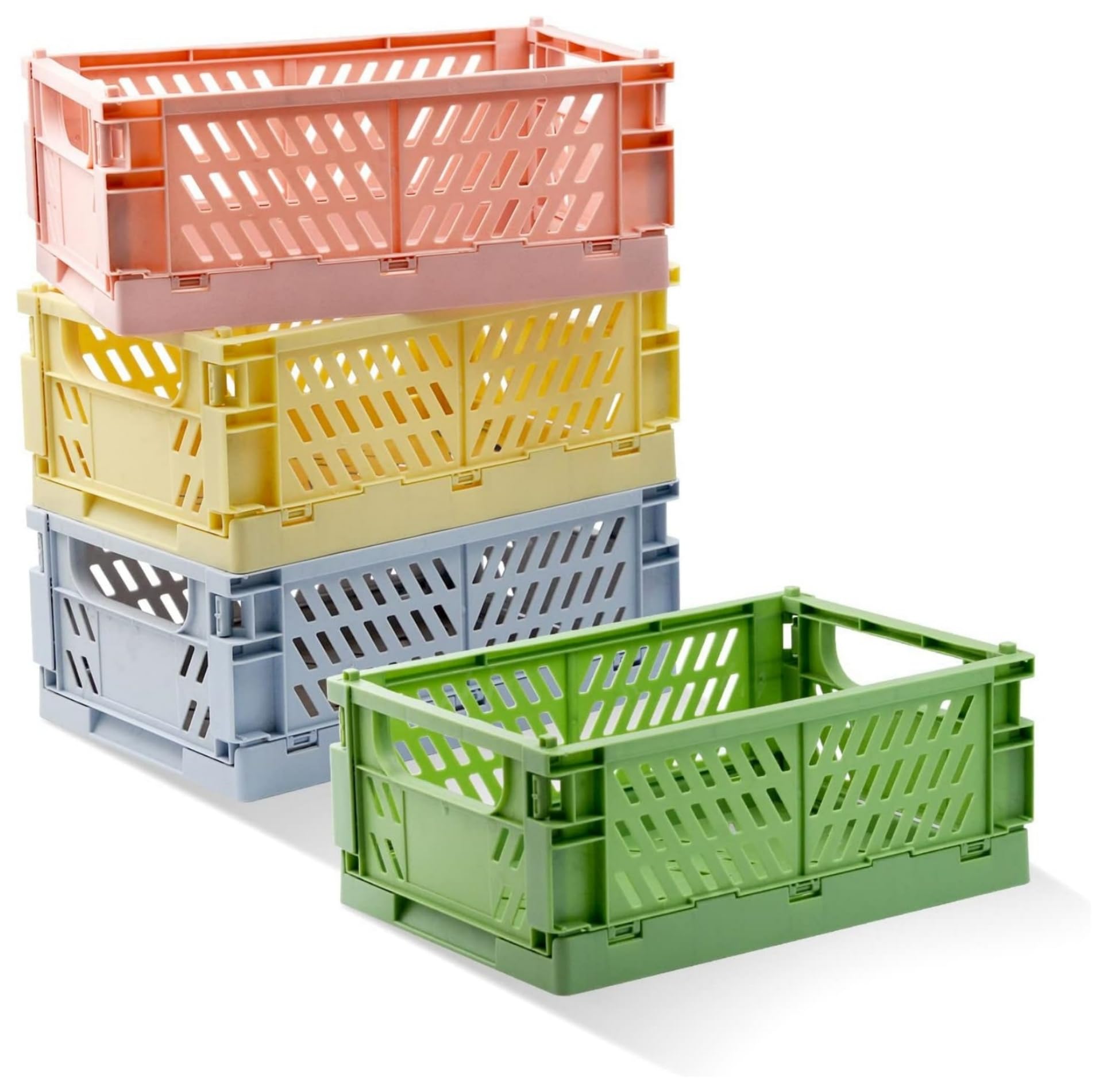 4-Pack Plastic Baskets for Desk Organizers, Collapsible Crate Stacking Folding Storage Baskets for Home Kitchen Bedroom Bathroom Office (Small 4-Pack(5.9" x 3.8" x 2.2"))