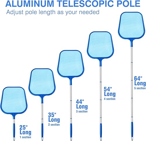 Miniatura 10 de Skimmer - Red de piscina con poste, 4 secciones, poste telescópico ajustable de 26.4 a 66.5 pulgadas de grosor y red de malla fina, redes de piscina