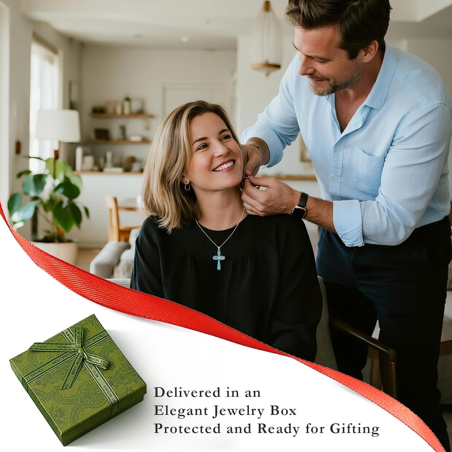 925 Sterling Silver Cross Necklace for Women Turquoise Cross Pendant Religious Jewelry Gifts for Her Wife Mom Birthday Christmas - Image 6