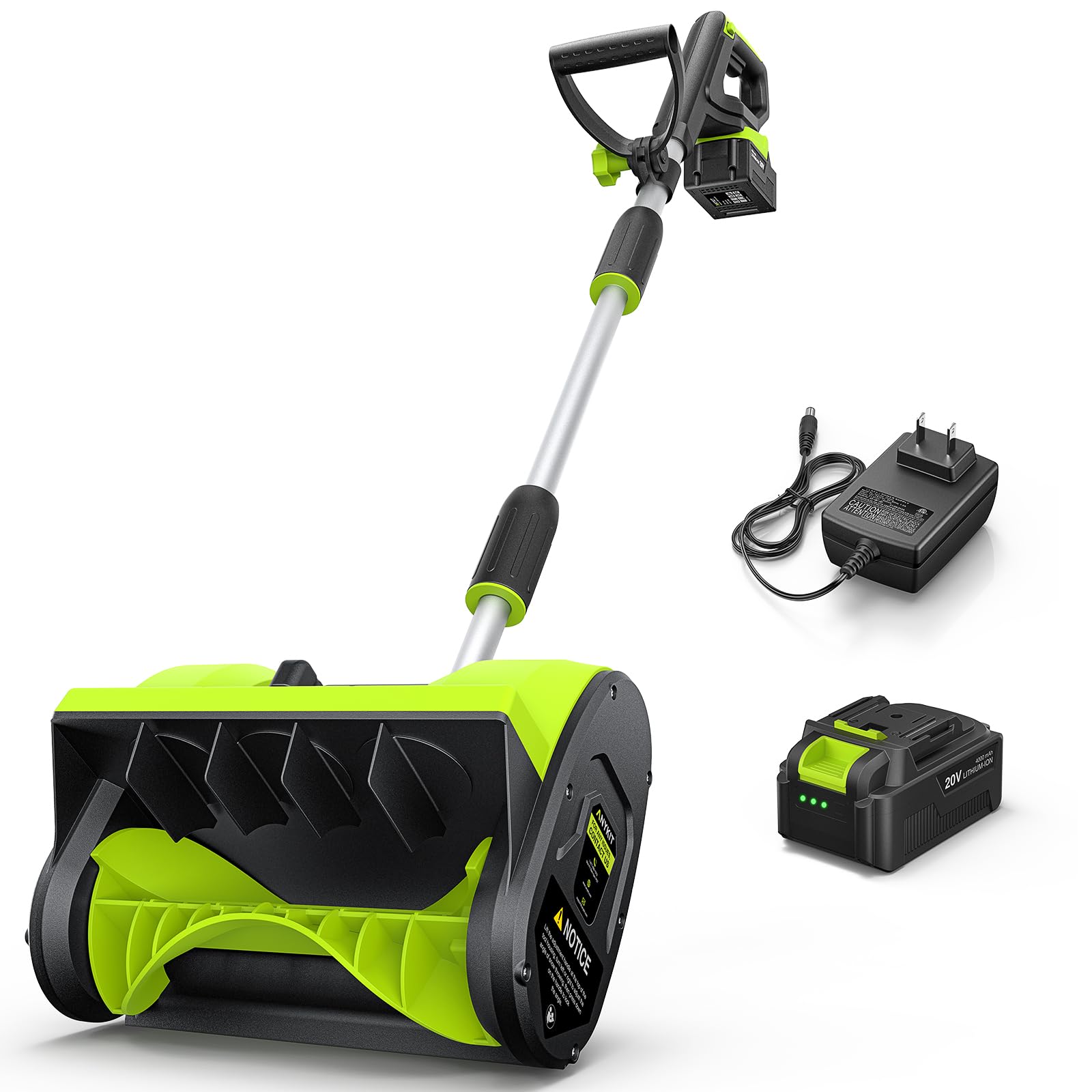 Anykit Electric Snow Shovel, 12" Cordless Snow Shovel with 4Ah Battery and Charger, 20V Lightweight Snow Thrower, Adjustable Handle & Directional Plate, Snow Blower for Driveway/Patio(Green)