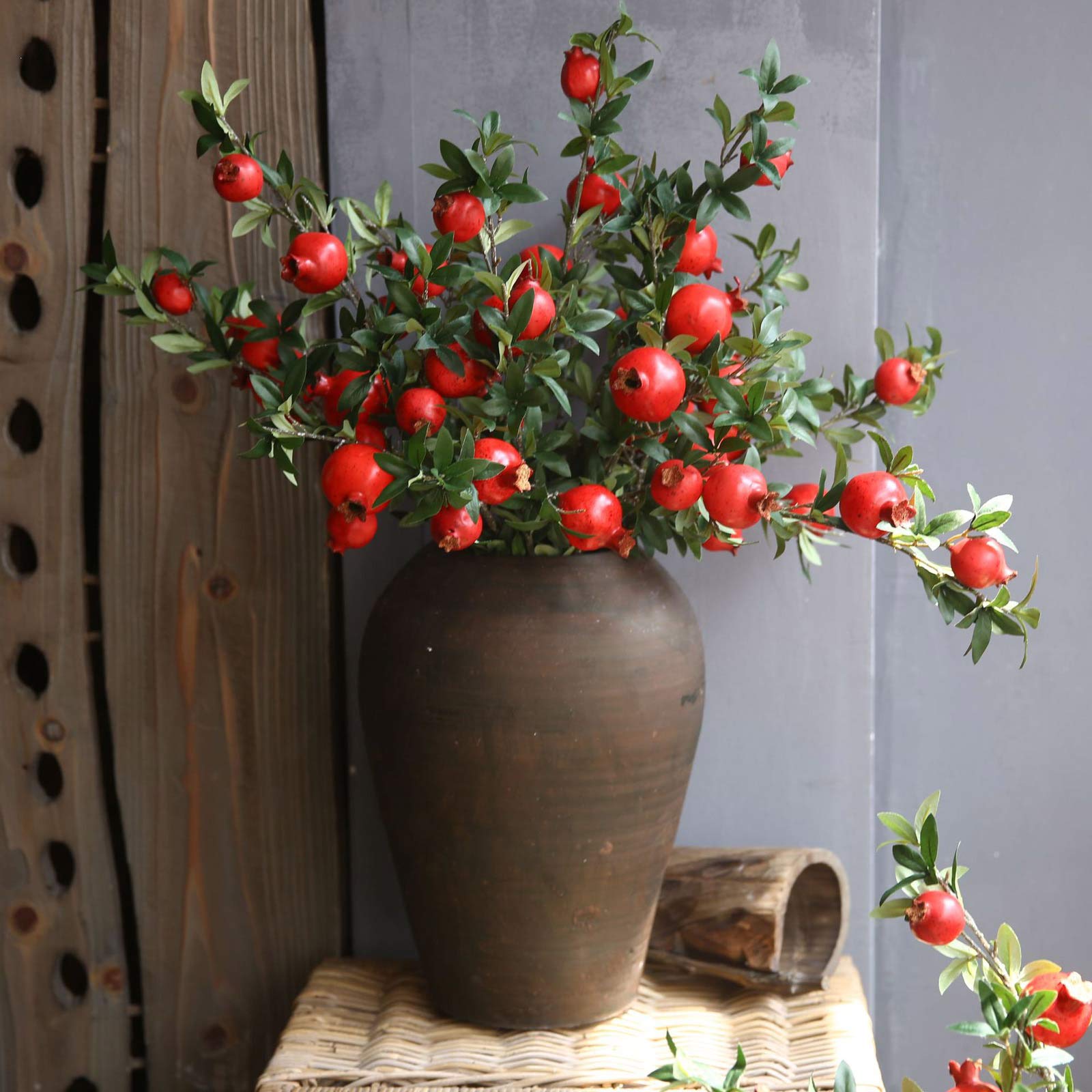 Okngr Artificial Pomegranate Branch, 3pcs Artificial Rosehip Berries 31.5inch Fake Berries Decor Simulation Pomegranate Bouquet Artificial Branches Winter Decorative for Home, Holiday Decoration