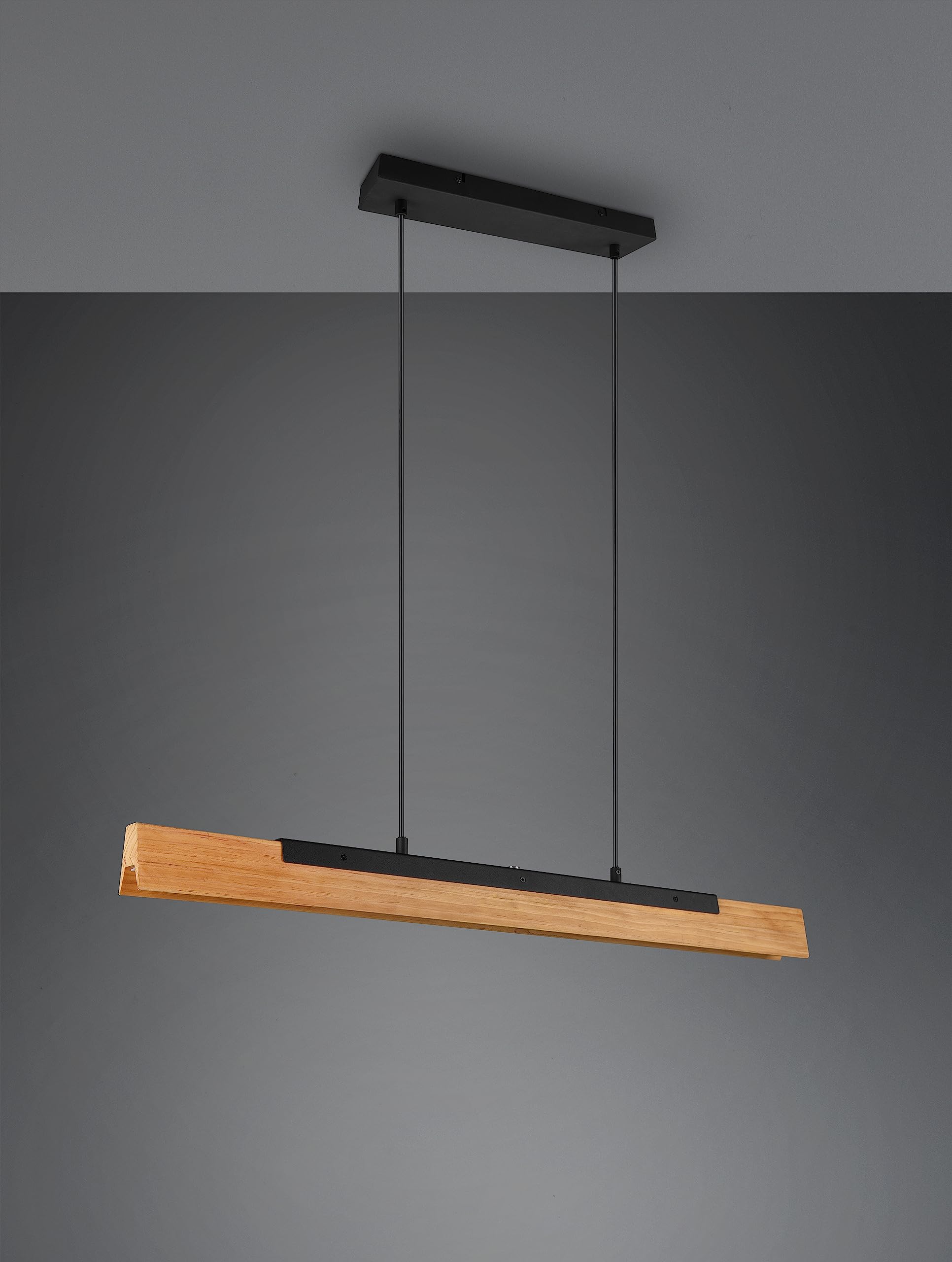 Trio Leuchten LED Pendelleuchte Kerala 341610132, Metall Schwarz matt, Holz naturbelassen, inkl. 25 Watt LED, Switch Dimmer