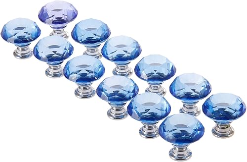 Miniatura 2 de Mtsooning 12 pomos de diamante azul, mango de armario de cristal de 1.18 pulgadas, tirador de cajón de vidrio transparente, herrajes para muebles