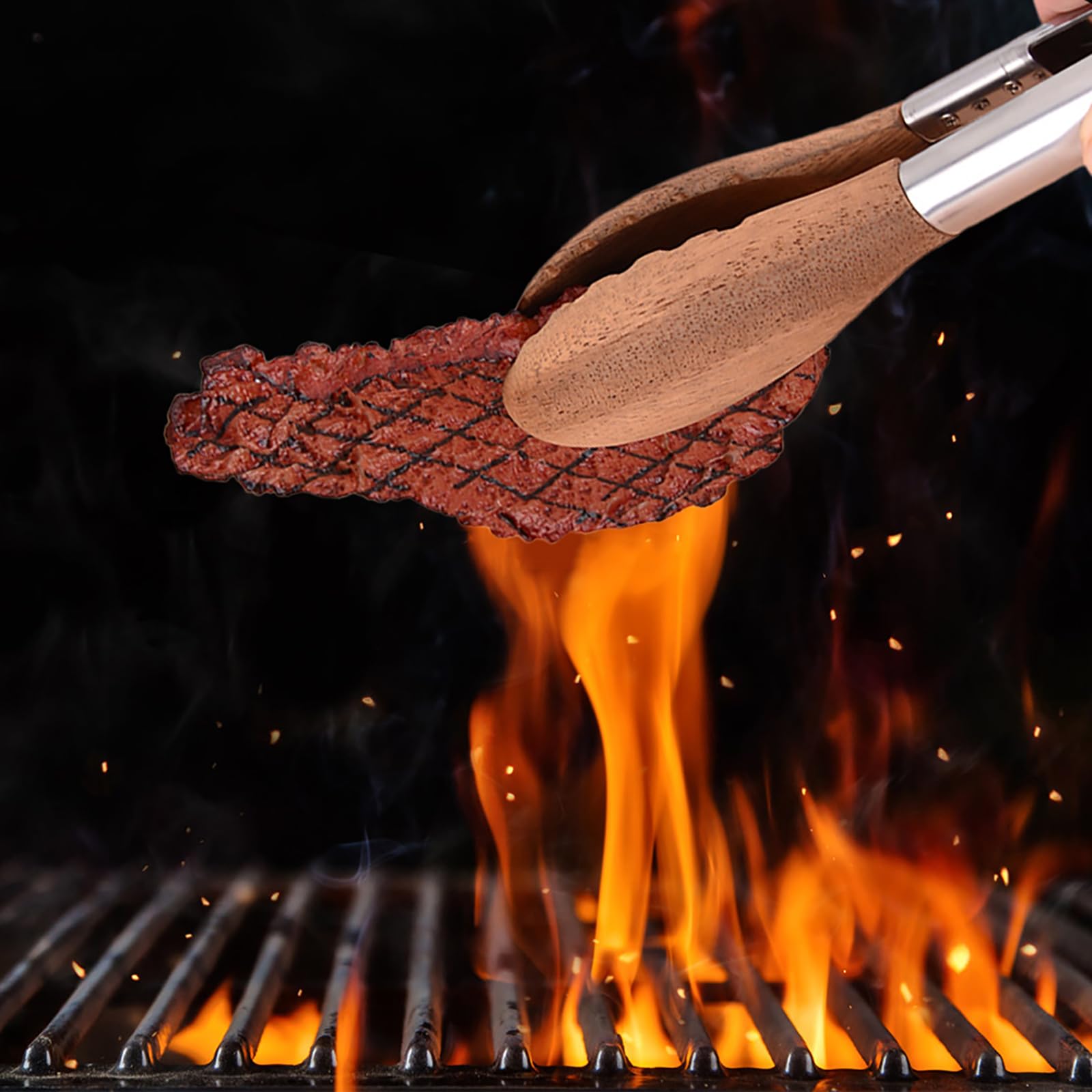 Boxiki Kitchen Pince pour la cuisine avec embouts en bois – Pince en bois idéale pour barbecue, salade, grille-pain, pain et cornichons – Fabriquée en bois d'olivier naturel, taille 28 cm
