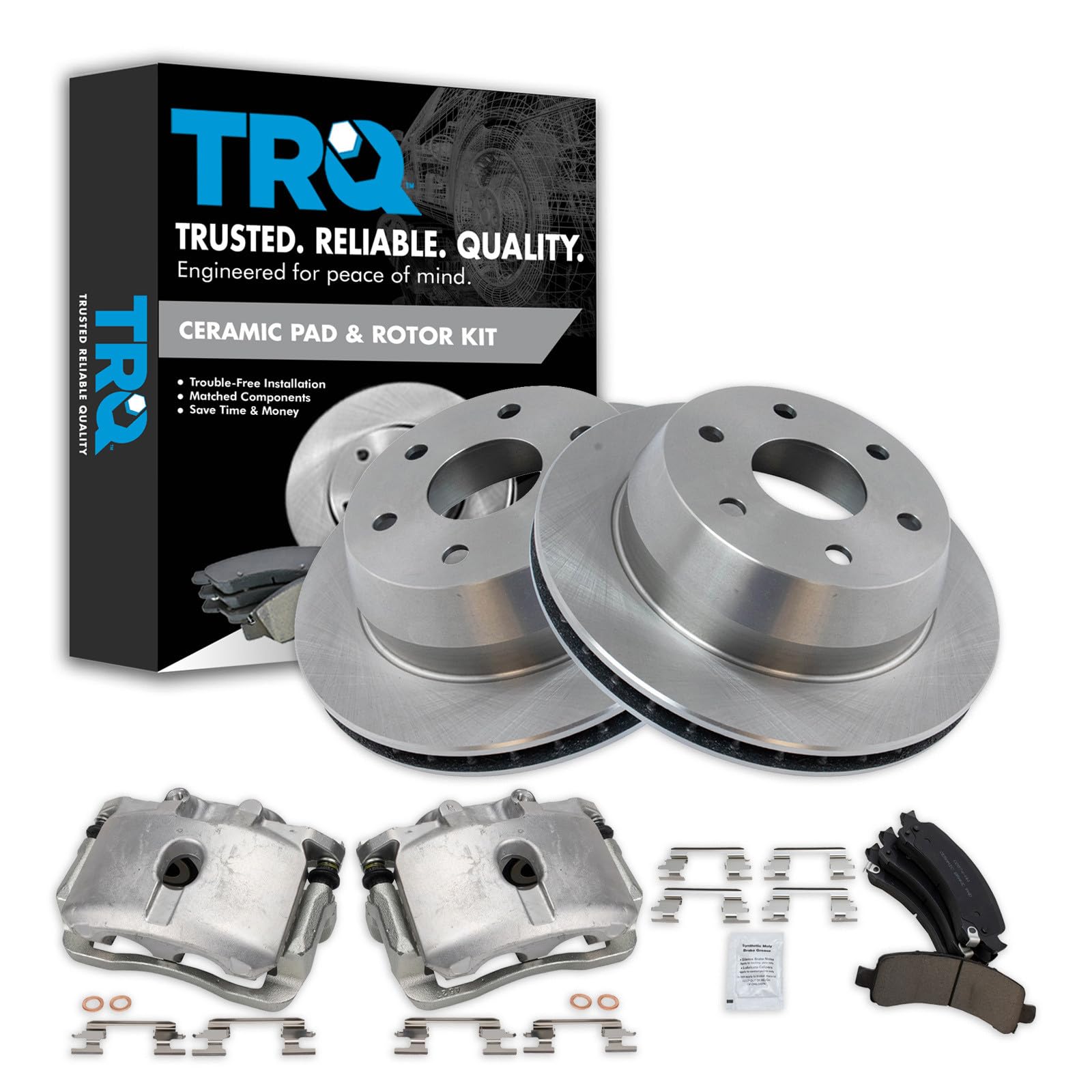 TRQ Rear Brake Calipers Ceramic Pads Rotors