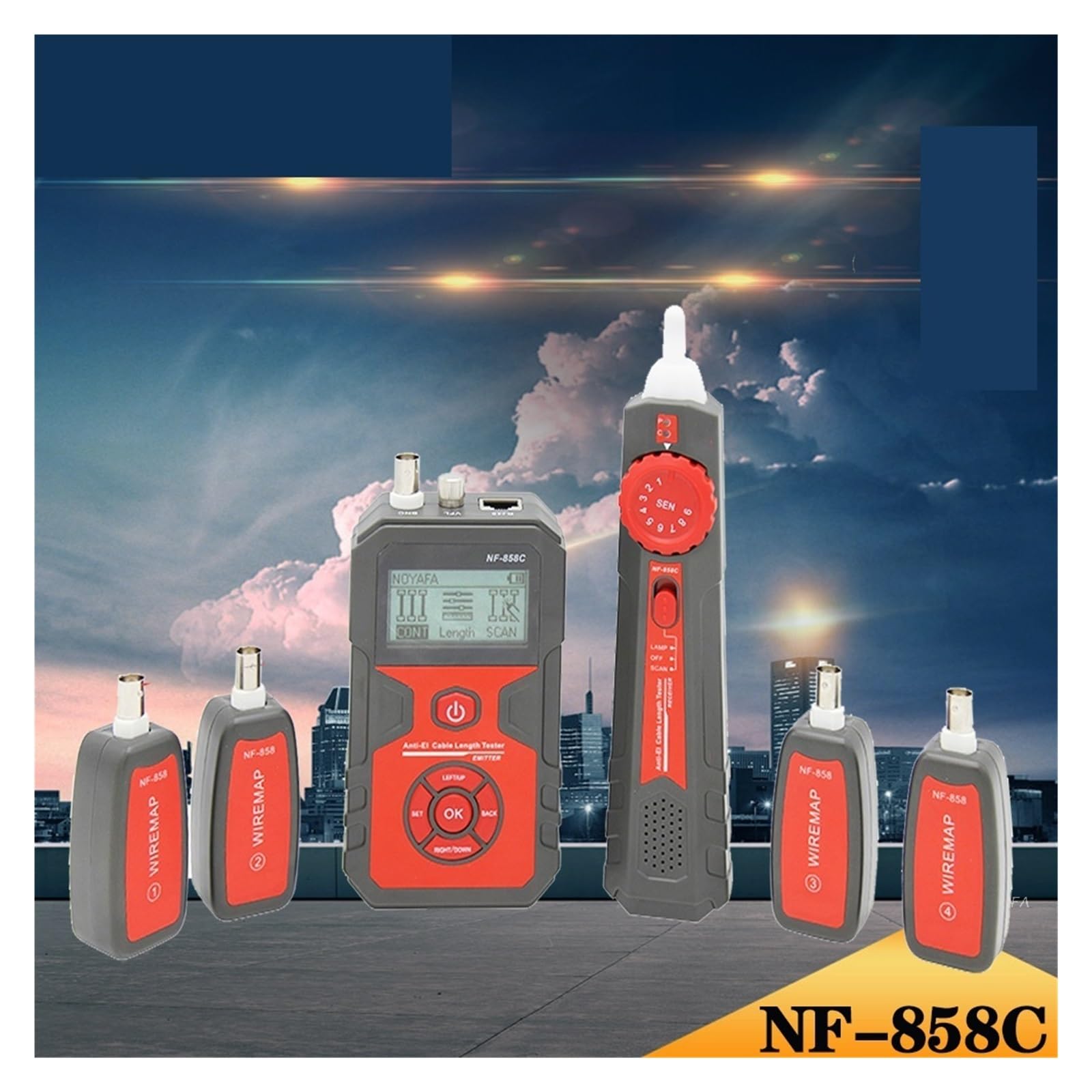 Comprobador de cable de red Probador De Cableado NF-858C RJ45 BNC VFL, Localizador De Línea, Rastreador De Cable Portátil, Medida BNC, Longitud Del Cable, Herramientas De Prueba De Red