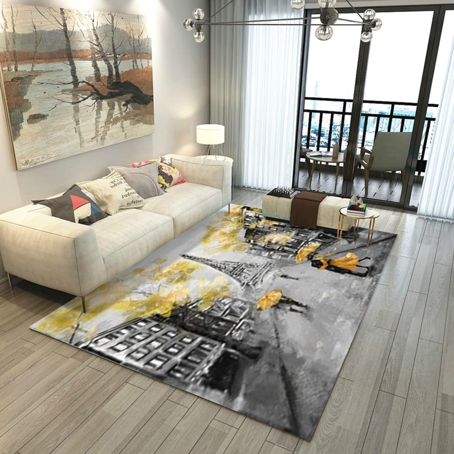 Tapis de salon Tour Eiffel contemporain en polypropylène doux 180x280 cm