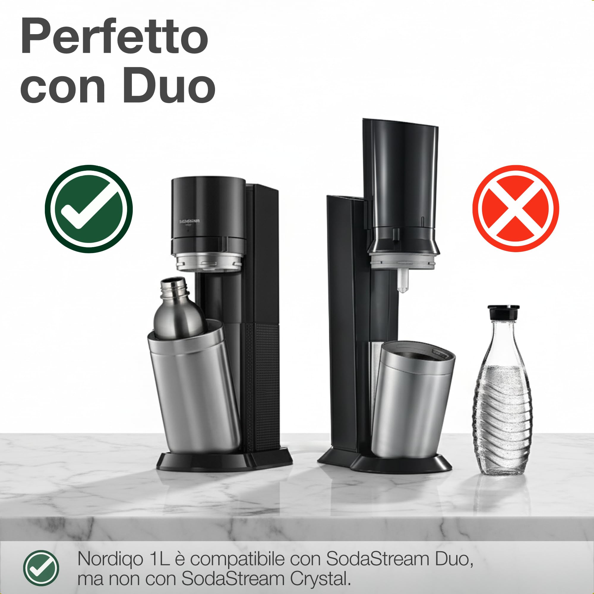 Bottiglia Inox 1L | Compatibile con Aarke Carbonator 3, SodaStream Duo & Bottiglie Plastica | Non per Crystal & Jet | Senza scadenza | Senza plastica