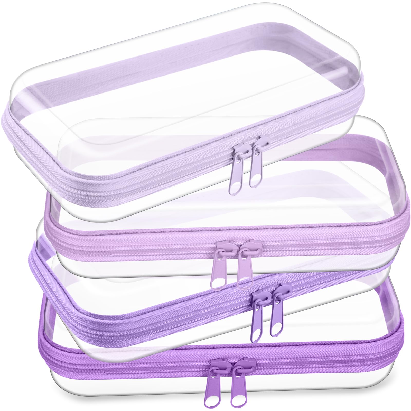 Hoolerry 4 Pcs Hard Clear Zipper Case, Clear, 7.5 x 3.9 x 2 in, Purple