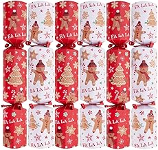 Pack of 6 Guess That Tune Kazoo Christmas Crackers - 12" Gingerbread Festive Xmas Holiday Dinner Table Decorations Red - Family Game Novelty Fun Prizes Gifts Contains Hats Jokes