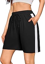 Litherday Short de Sport Femme Été – Bermuda Coton Doux avec Poches, Respirant pour Jogging, Running, Fitness