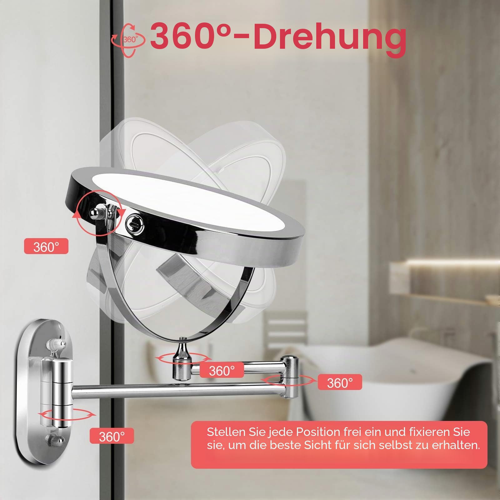FUNTOUCH 4000mAh Wiederaufladbar Kosmetikspiegel mit Beleuchtetung, 1X 30X Spiegel Vergrößerung Wandmontage, Dimmbarer Rasierspiegel 3 Farben, Touchscreen, 360° Drehbar, Schminkspiegel für Badezimmer