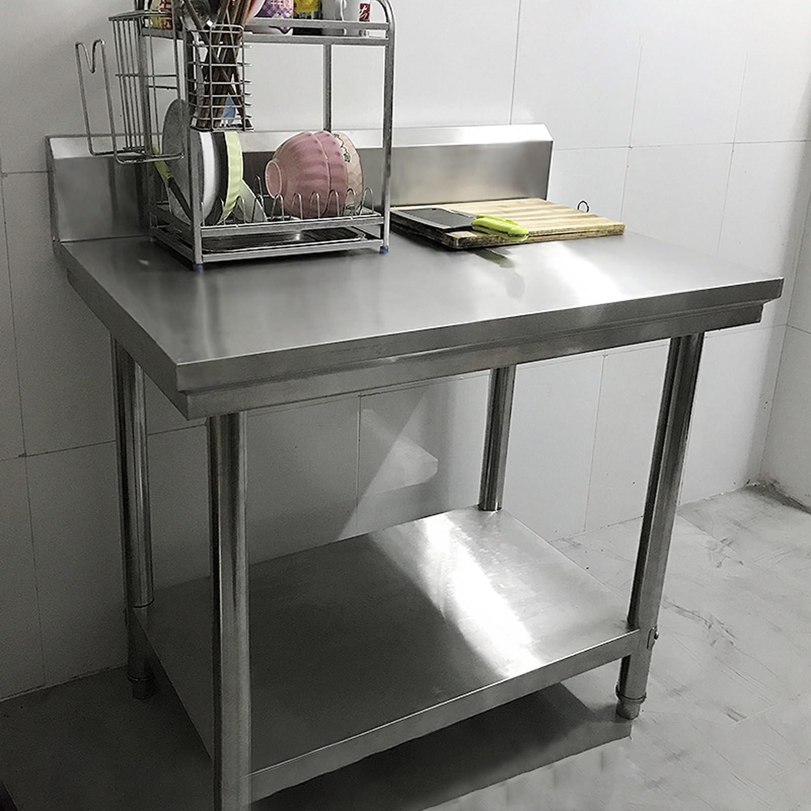 Mesa de trabajo de acero inoxidable con patas ajustables para garaje, hogar, almacén y cocina