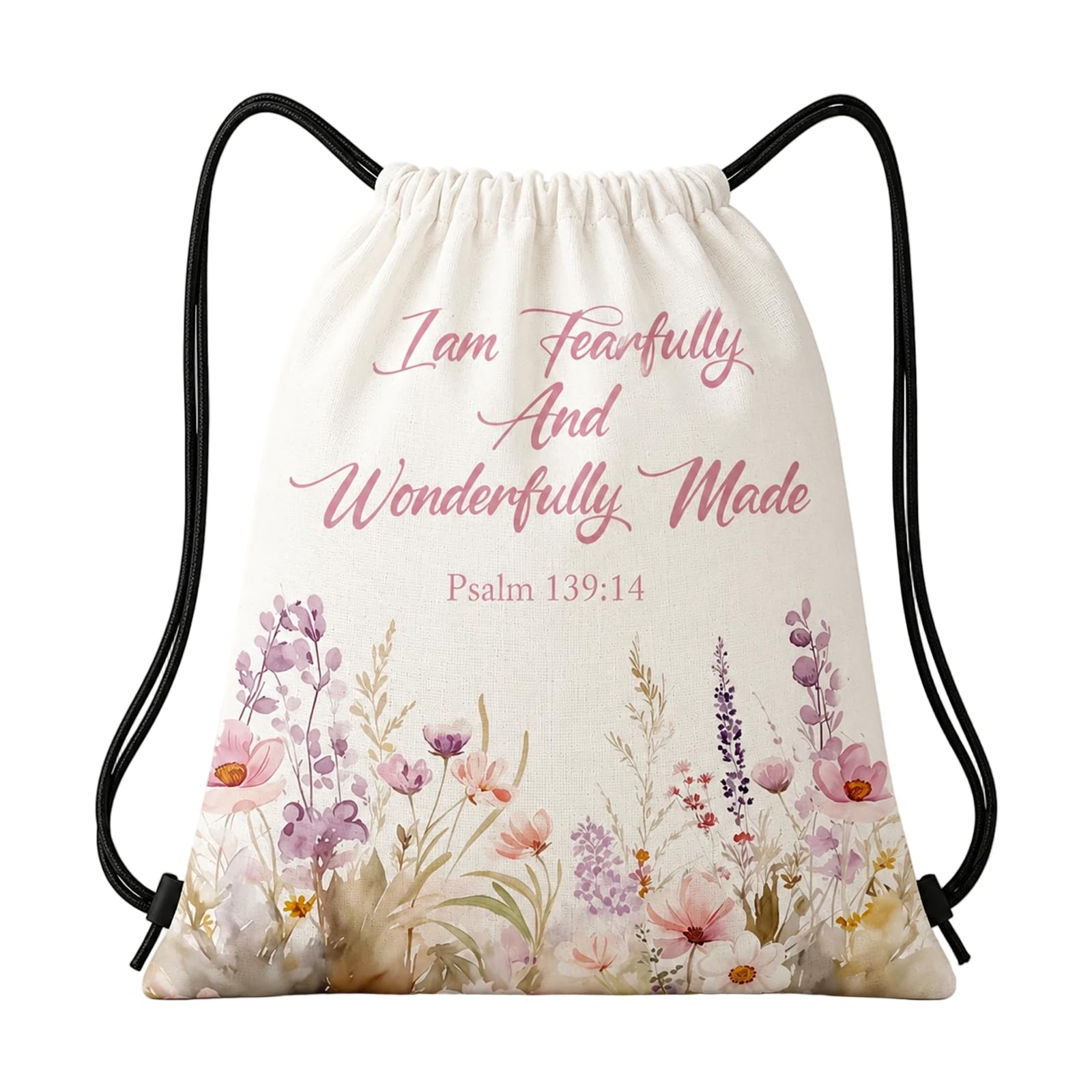 VIZIVOLT Flowers Bible Drawstring Bags, Christian Gifts for Women, Water Resistant Canvas Drawstring Bag, Large Pe Bag for Gym Shopping Sport Yoga, Religious Christian Gifts for Women Men Kids