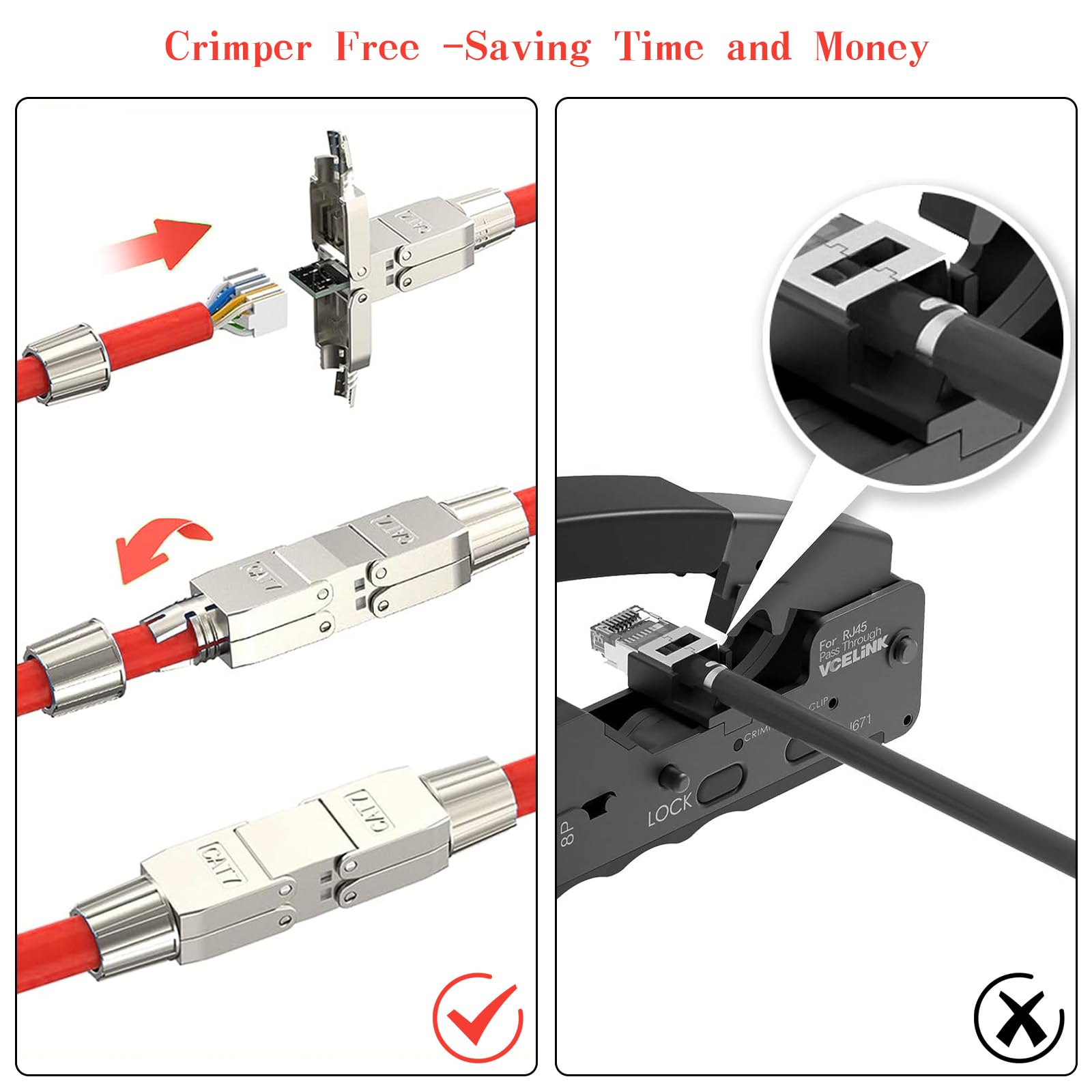 connettore songyea 4×RJ45, connettore per cavo di rete senza attrezzi, spina RJ45 CAT5e, CAT6, CAT7 cavo di installazione Cavo di installazione Ethernet, distributore di rete