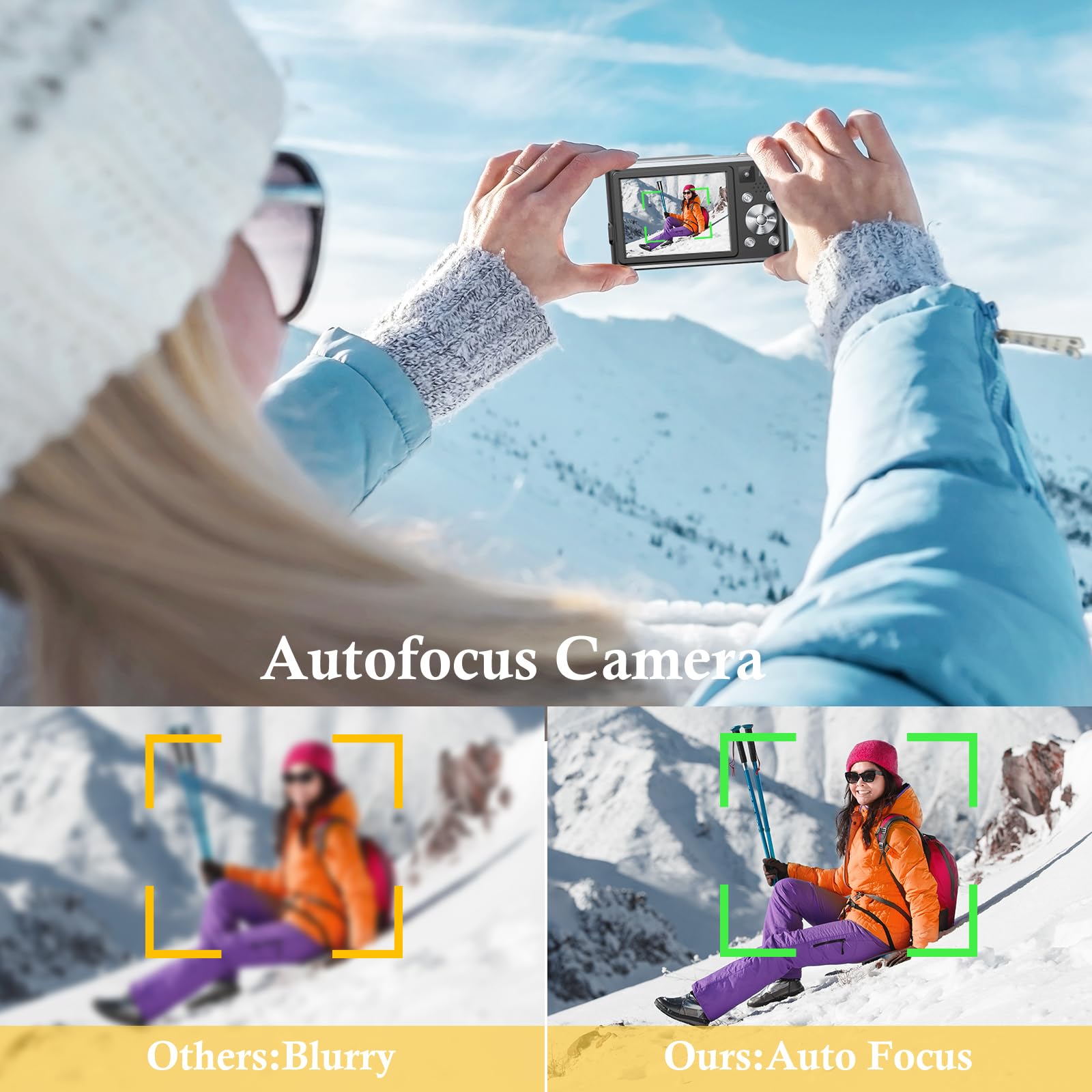 Cámara Digital 4K Ultra HD 48MP, Cámara de Fotos con Doble Lente, Zoom 16X, Tarjeta SD 32GB y 2 Baterías, Cámara Vlogging Portátil para Principiantes