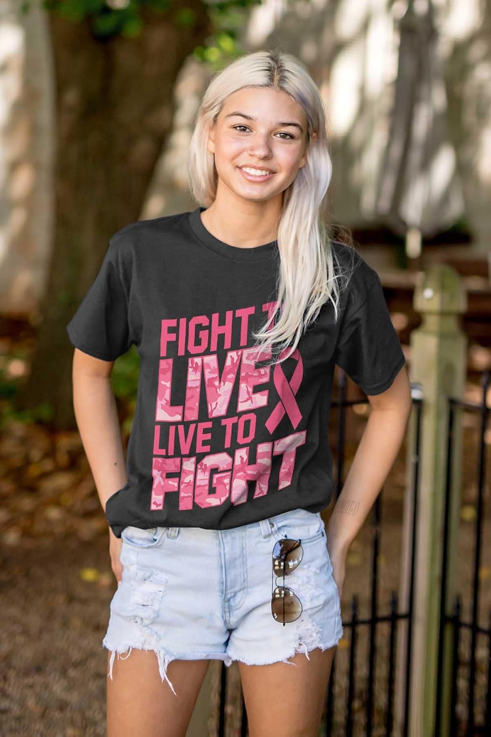 Fight to Live Breast Cancer Womens Graphic T Shirt Tees