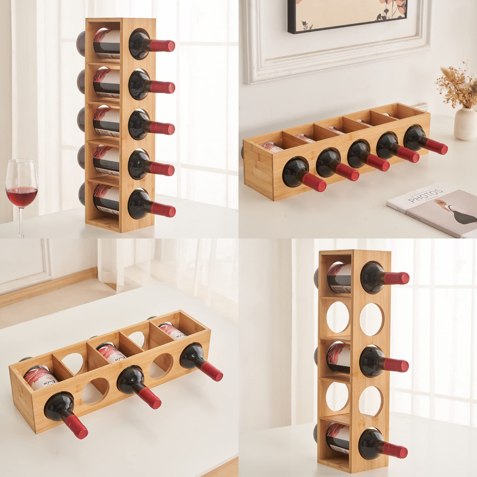 Porte-bouteilles - OHMG - Casier à vin en bambou - 5 compartiments - 13.5*12 *53 cm - Blanc - La cave Porte-bouteilles - OHMG - Casier à vin en bambou - 5 compartiments - 13.5*12 *53 cm - Blanc - La cave
