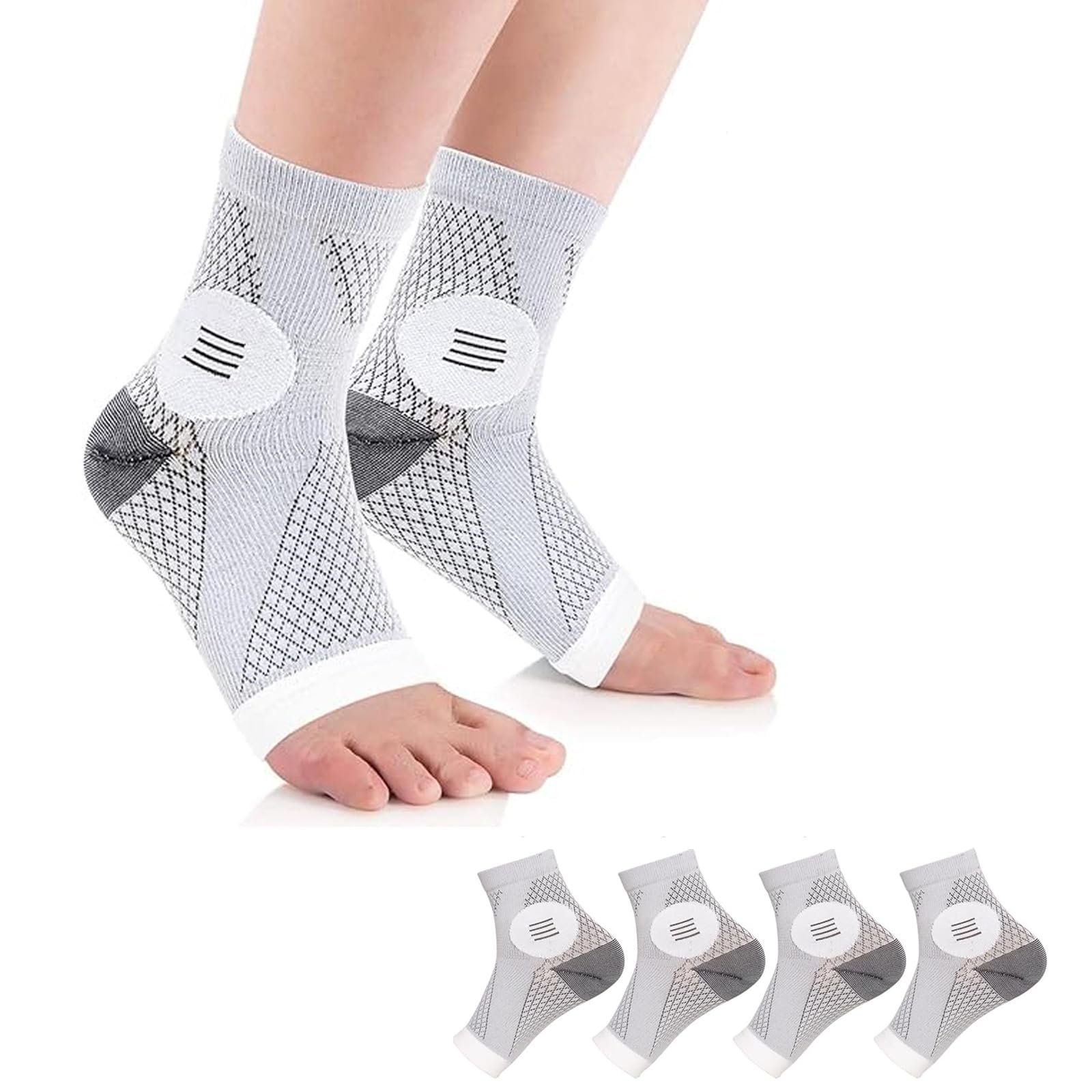 2 Pair Compression Socks, Functional Aid Socks for Neuropathy Pain Relief, Foot Pain Relief, and Improved Circulation, Ankle Compression Socks for Men Women, Grey (L/XL)