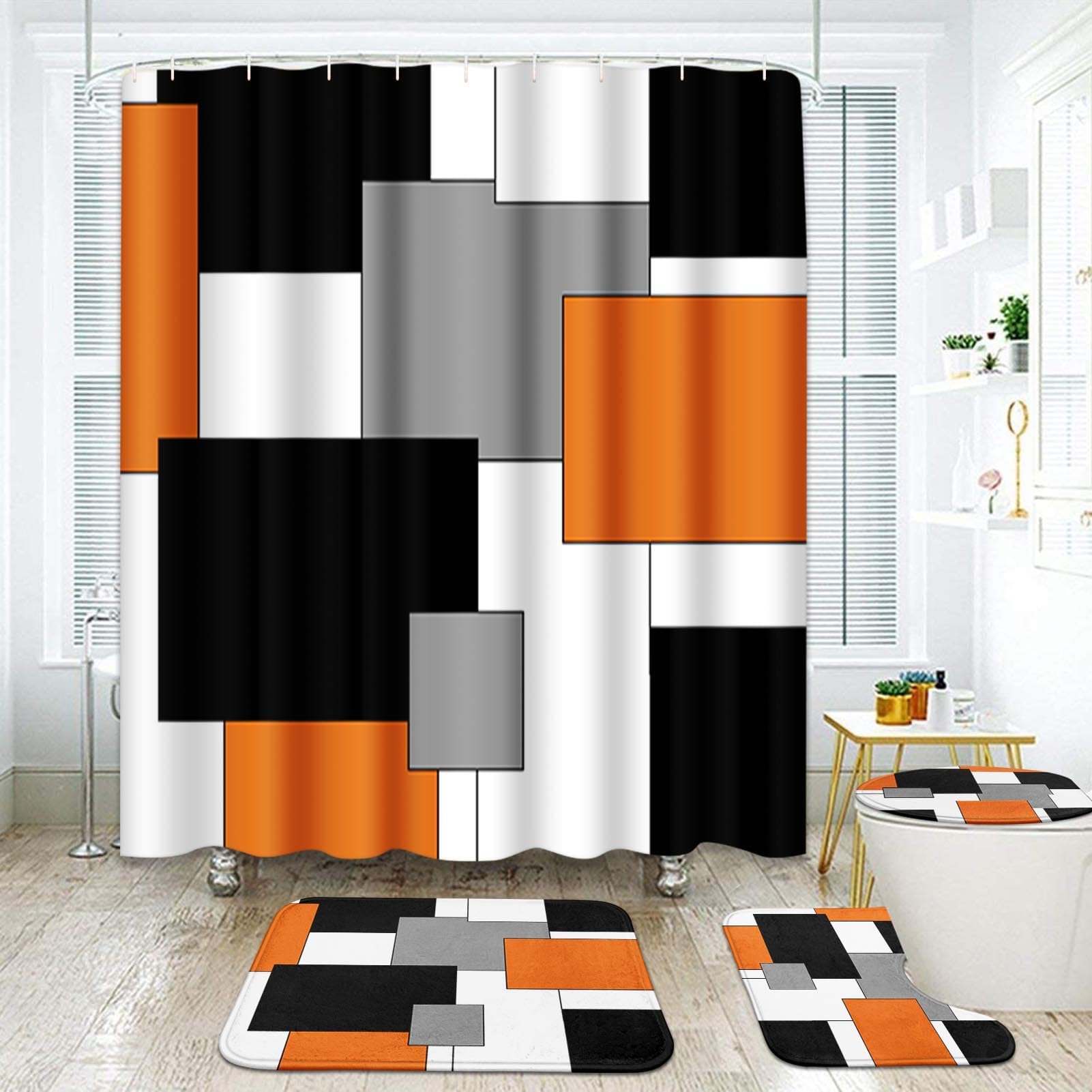 Amazon.com: DDQQ 4Pcs Black Shower Curtain Set with Rugs, Modern ...