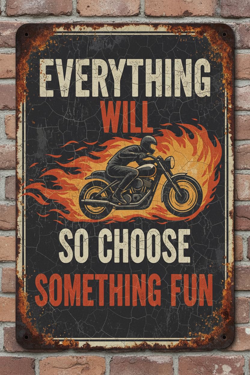 Motorcycle Everything Will Kill You Choose Fun Tin Sign, 8x12 Inch