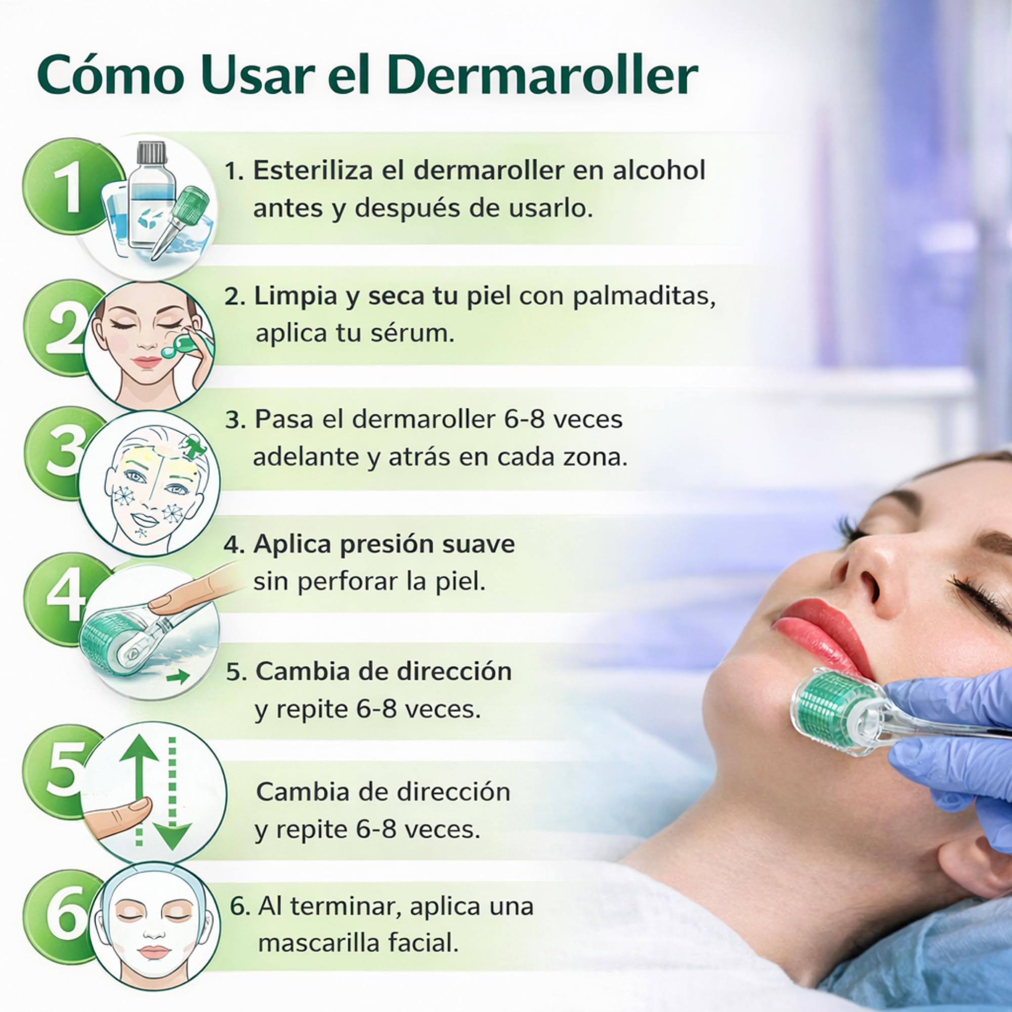 Dermaroller 0.5 mm con 540 Microagujas de Titanio – Derma Roller Facial Microneedling – Rodillo para Barba y Rostro – Alternativa Dermapen Facial