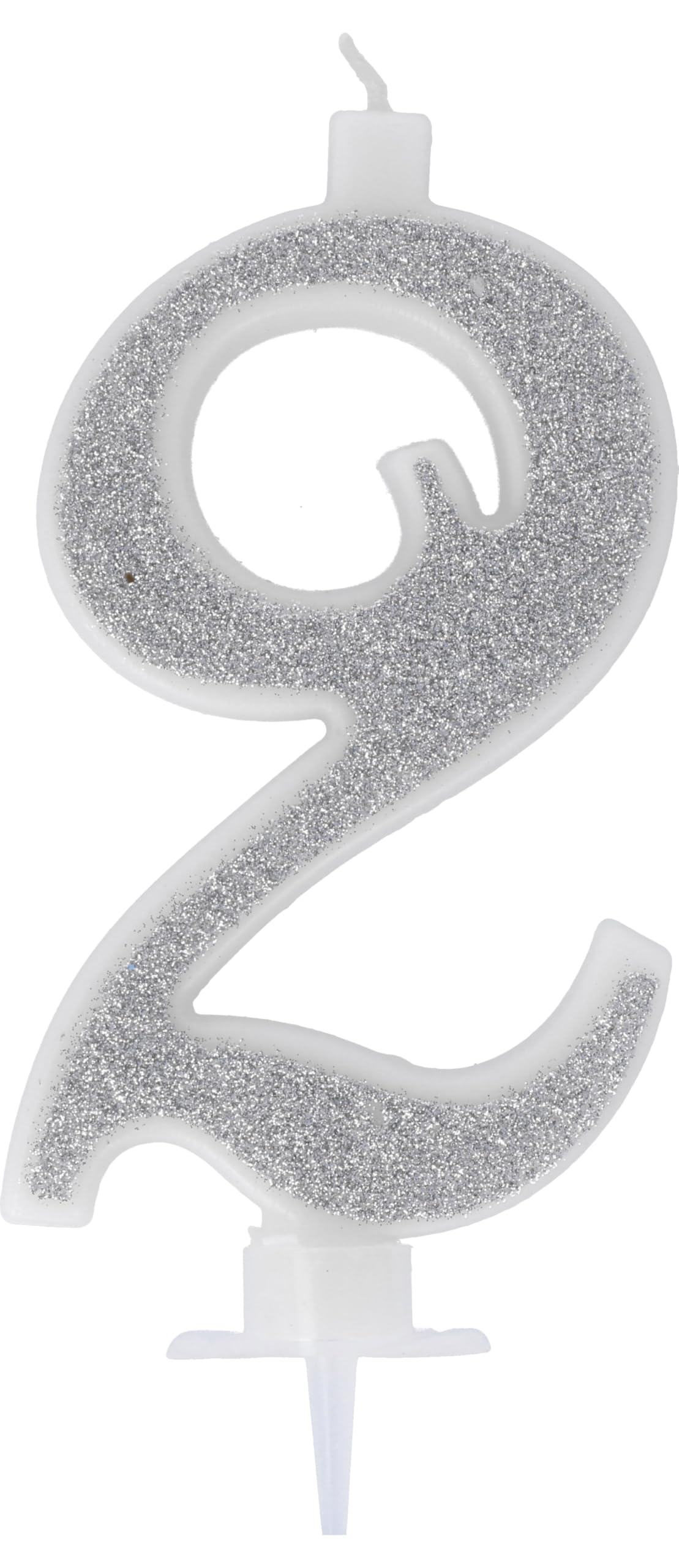Graziano Candelina Compleanno Numeri 2 Due In Cera Glitter Argento H 13 Cm