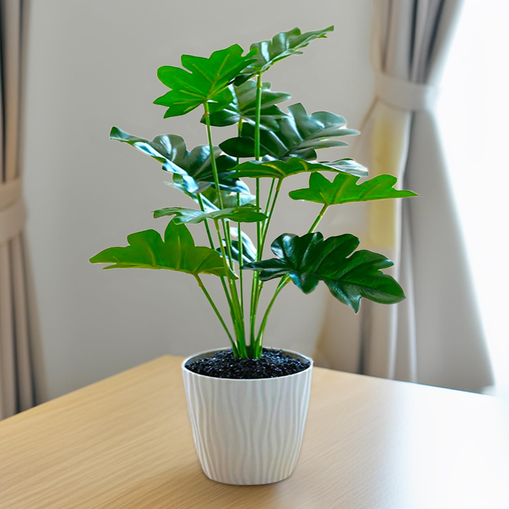 The Better Home Artificial Plants with Pot (38cm Green Plant Bonsai, 12 Leaves) | Artificial Plants for Decoration | Small Artificial Plant with Pot for Office Desk, Bedroom, Balcony & Tabletop