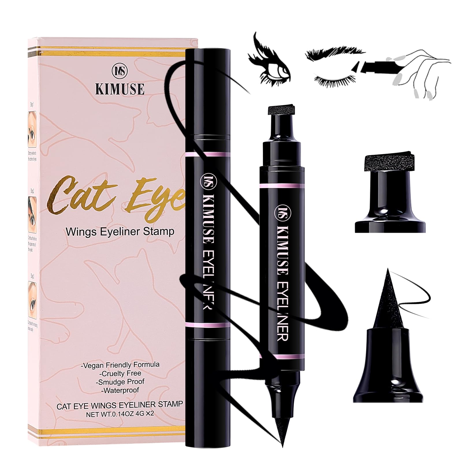 KIMUSE Winged Eyeliner Stamp-2 Eyeliner Pens for Perfect Wing Cat Eye Stamp Eyeliner Waterproof Smudge Proof, Long Lasting Makeup Liquid Eye Liner (BLACK)