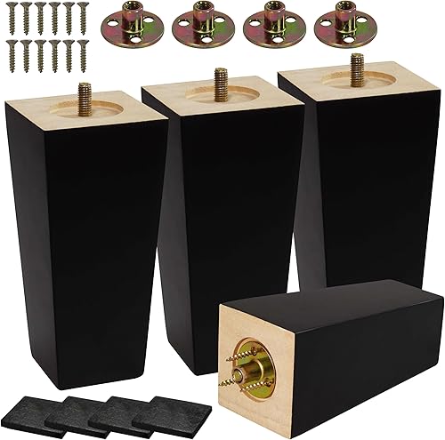 CODIN (5 tamaños 3-4-5-6-8 pulgadas) Juego de 4 patas de madera para muebles, patas cuadradas para sofá, patas de sofá, patas de sofá - Patas de