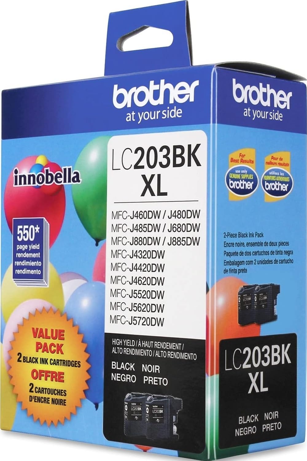 Brother Genuine High Yield Black Ink Cartridges, LC2032PKS, Two Pack, 550 Pages Per Cartridge, LC203 Black Pack of 2 (1100 Pages) Pack of 2