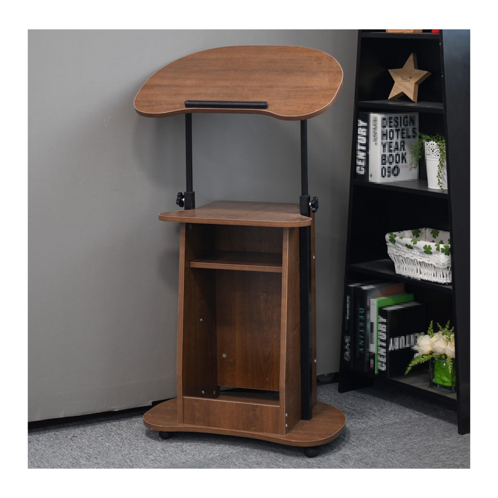 Pupitre Mobile Moderne - Pupitre De Sol À Hauteur Réglable pour Salles De Classe Et Événements - Qualité Supérieure - Conception Facilement Relevable - Table De(Marron-60 * 37 * 85Cm)