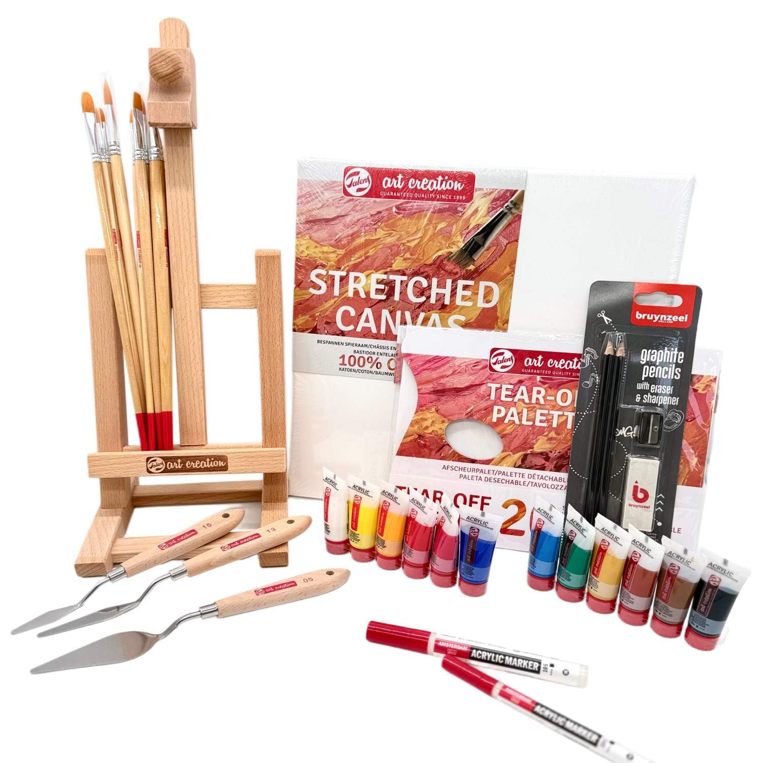 FarbenFux Acrylfarben Set für Anfänger Talens Art Creation 12 x 12 ml mit Tischstaffelei