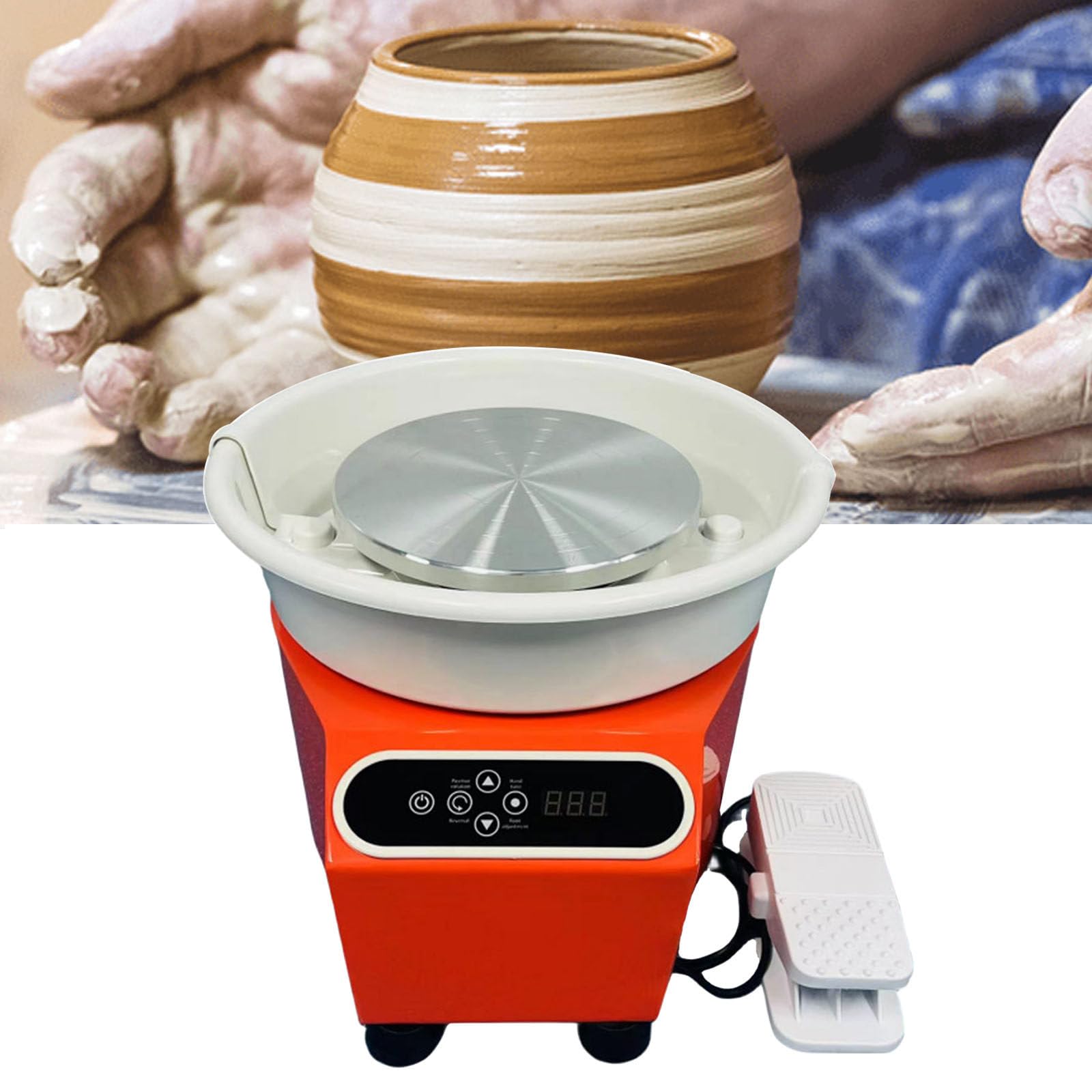 Ruota per Ceramica con Pedale E Touch Screen LCD, Macchina Professionale per La Fabbricazione della Ceramica, Kit di Utensili da 16 Pezzi, per Bambini Principianti Arte Fai da Te,Orange