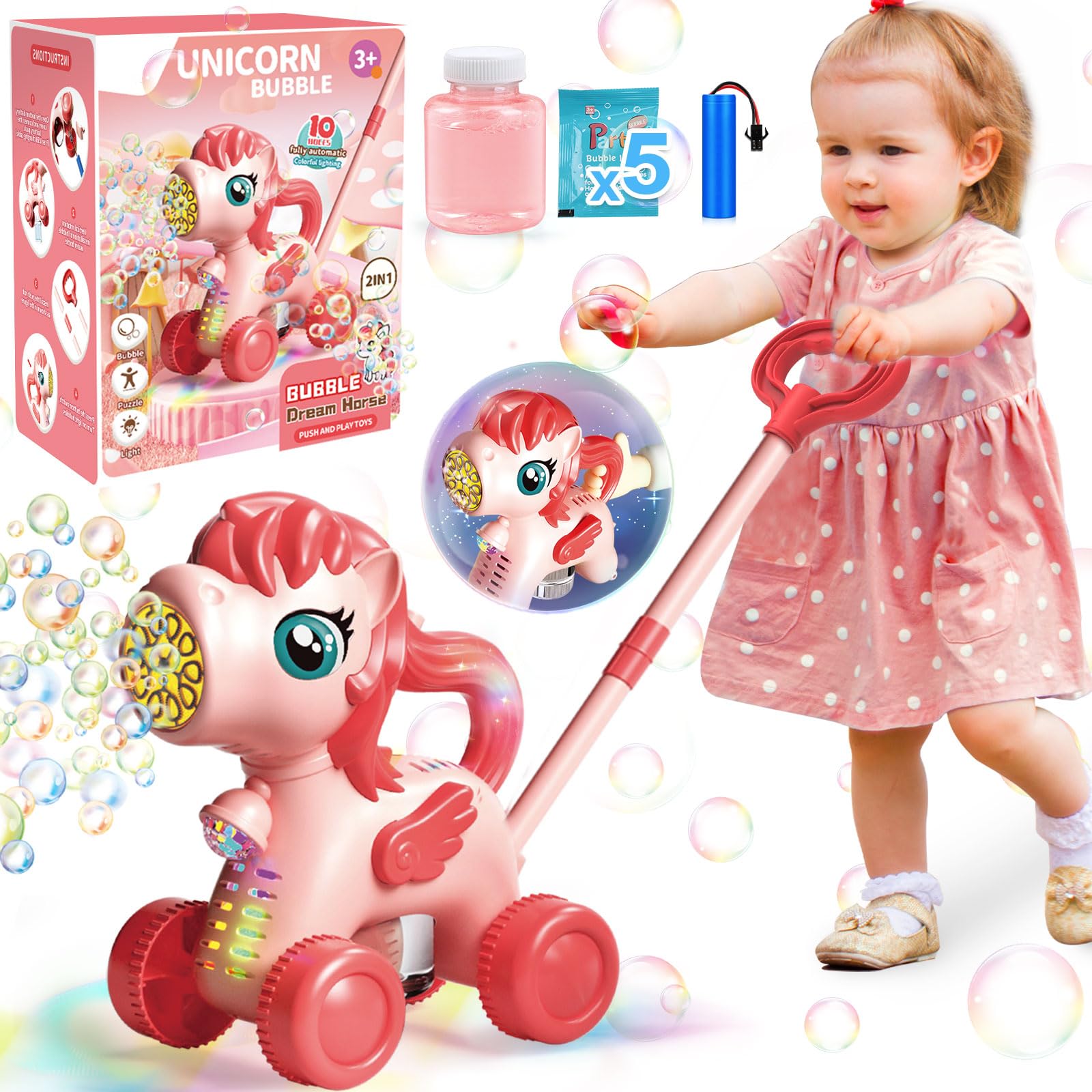 Toys For Year Old Boy Pink Bubble Machine Blower Maker Lawn