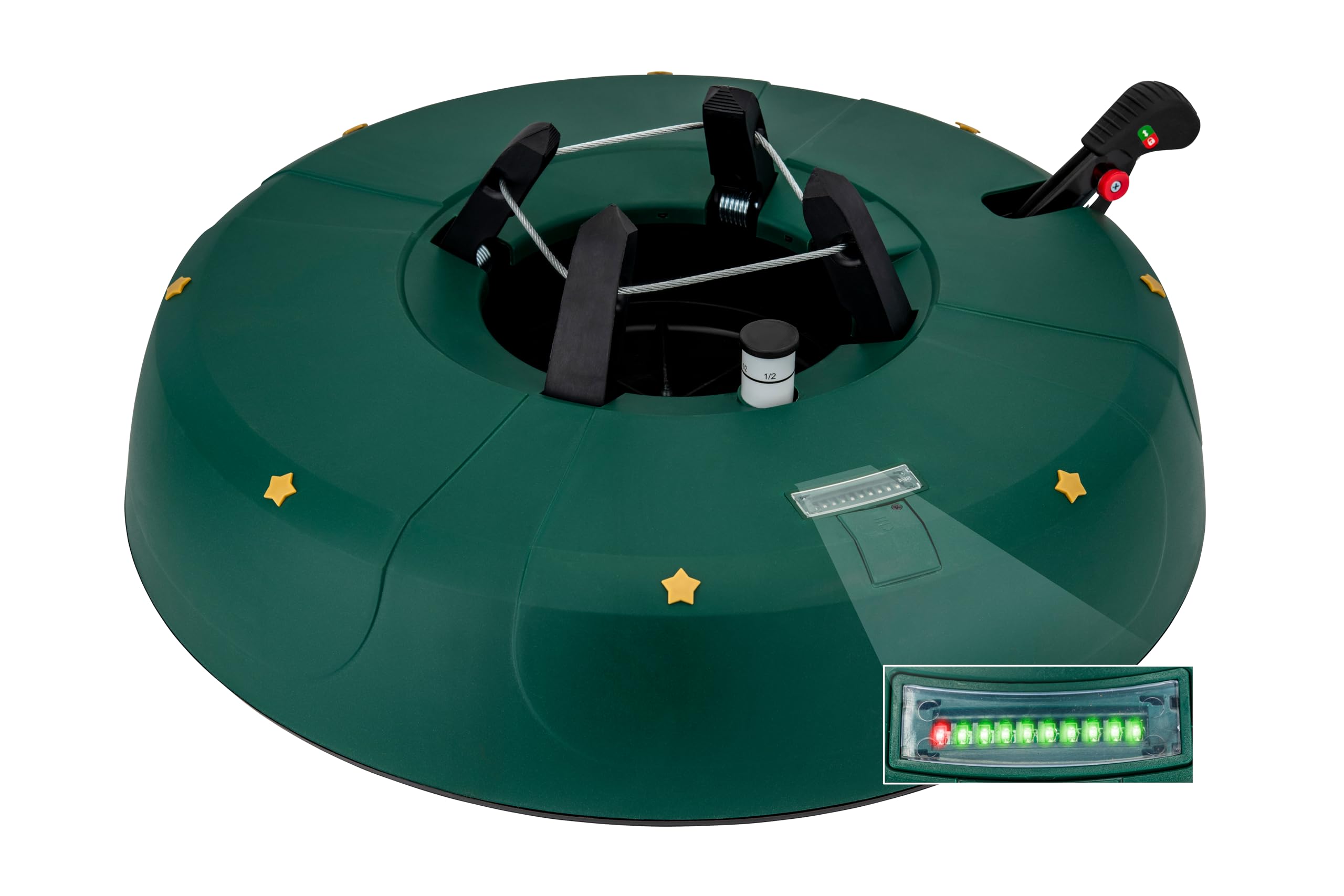 Star-Max Christbaumständer by F-H-S, Select 5, Farbe grün, mit patentierter LED Füllstandsanzeige,Modell 2022, für Baumhöhe bis 4,50 m, Weihnachtsbaumständer mit Fusshebelfunktion und Einseiltechnik