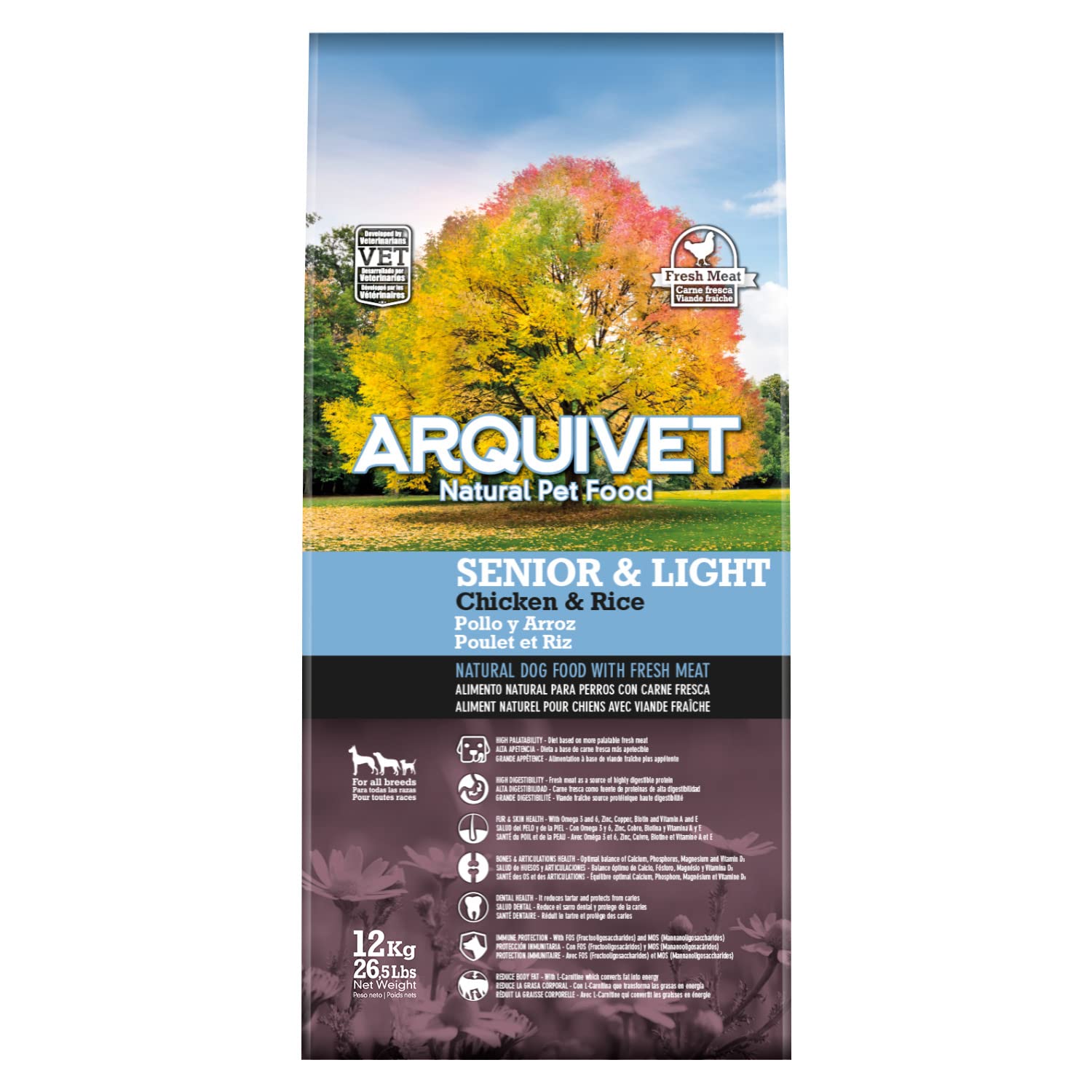 Arquivet Cibo Premium Senior Light Pollo e Riso 12 kg - Cibo Naturale per Cani Anziani o Sovrappeso - A partire dai 7 anni - Cibo secco