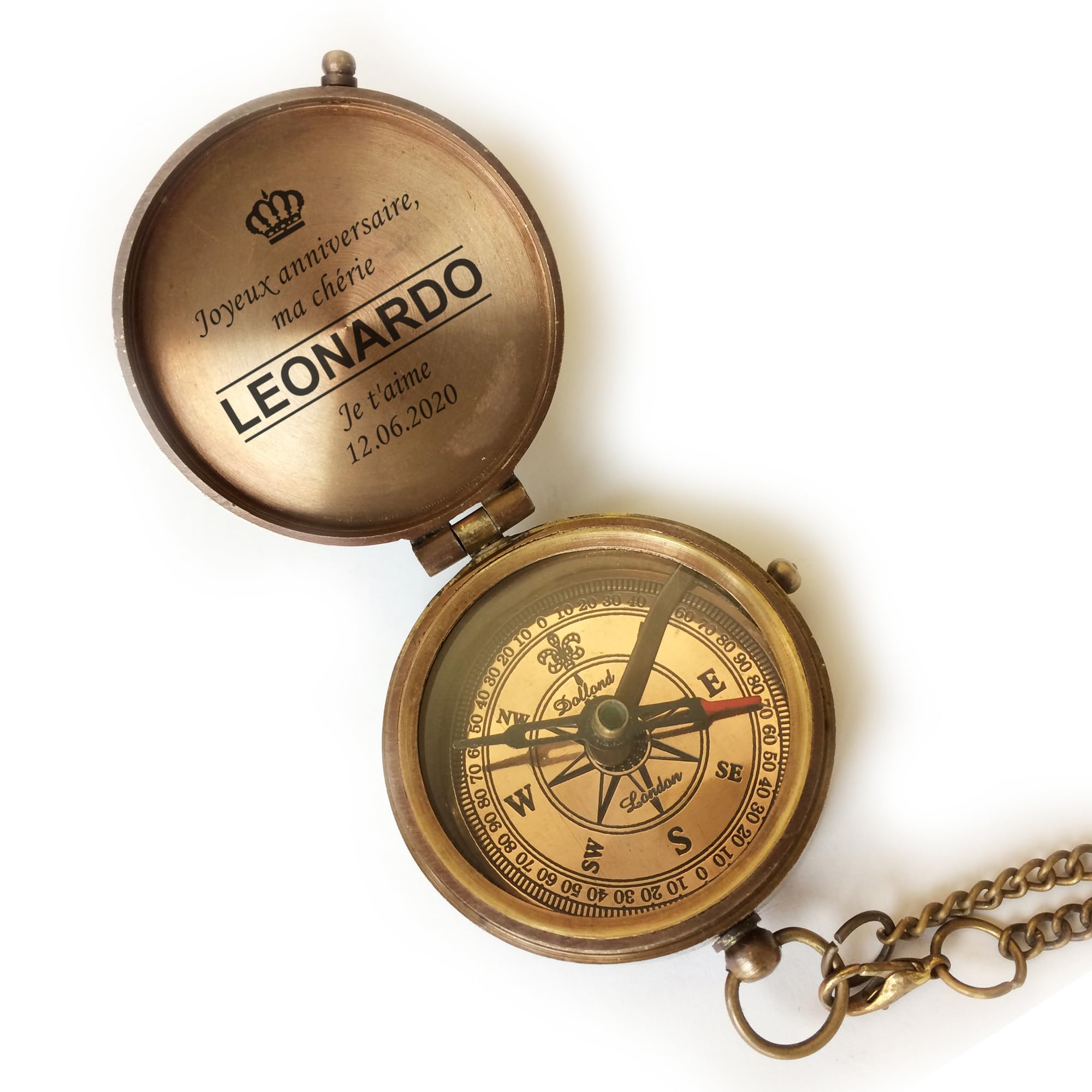 Boussole personnalisée en laiton aspect vintage avec gravure de votre nom et texte différents designs Superbe idée cadeau en cuir Boîte en bois