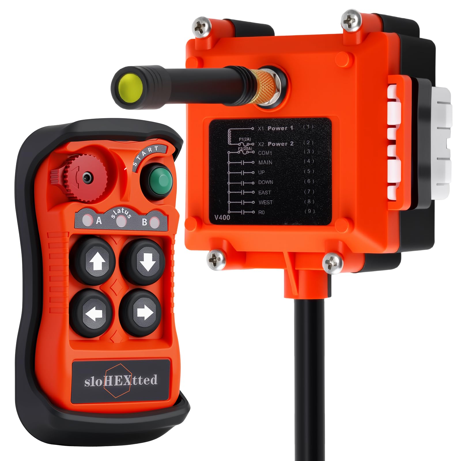 Control remoto industrial inalámbrico de 4 botones para grúa y polipasto eléctrico 12-24V | Señal anti-interferencia estable de largo alcance; carcasa con protección IP65 contra agua, polvo e impactos