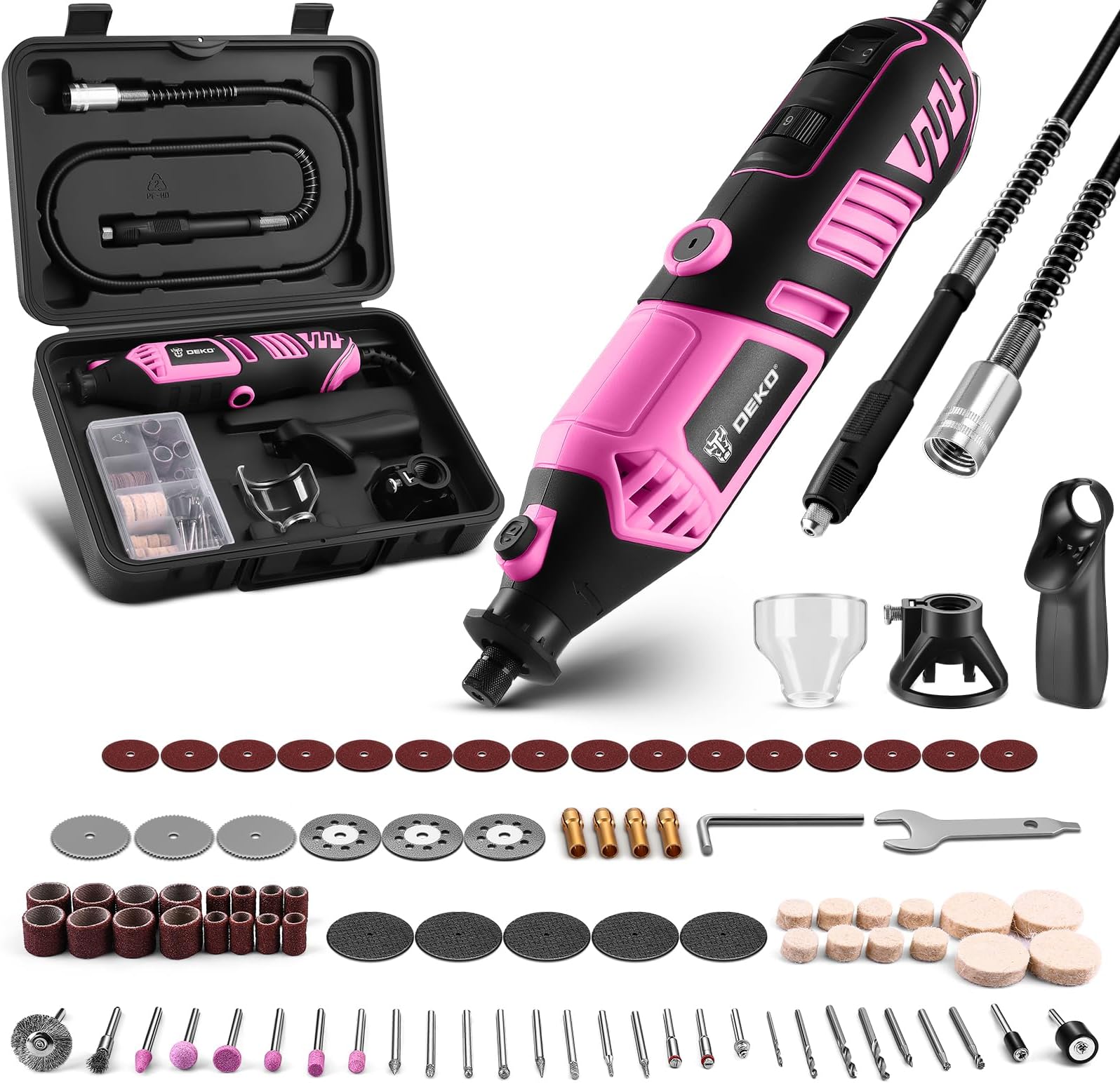 126-Piece Multi-Function Rotary Tool: DEKOPRO Rotary Tool for Wood/Metal, Electric Drill Bit Kit with Flexible Shaft for Grinding, Engraving, Polishing, Cleaning