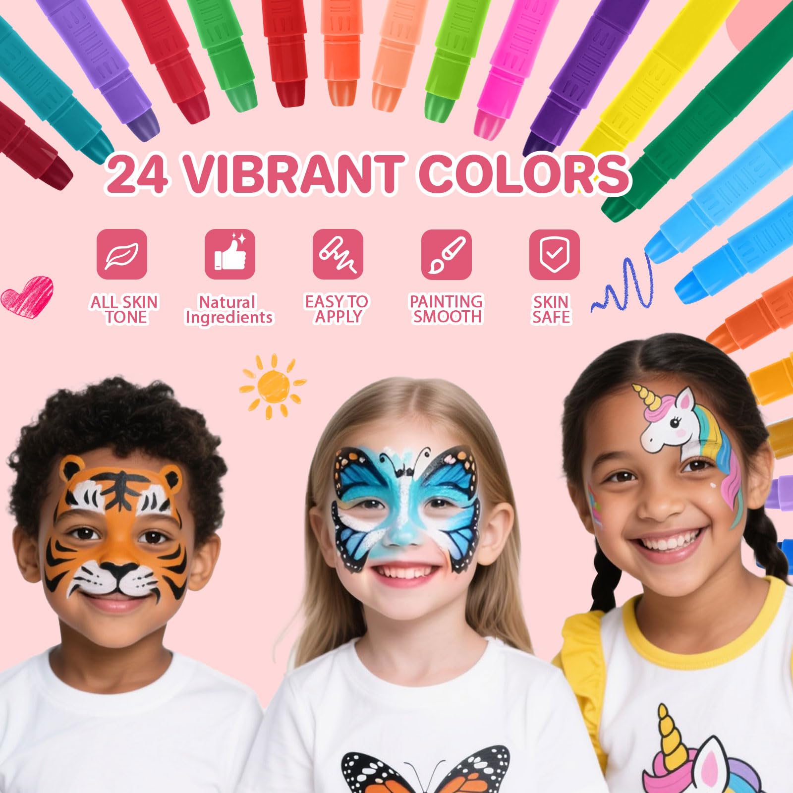 VILLTAKE Truccabimbi, 12 colori body painting, Trucchi Truccabimbi, colori per pancia gravidanza, atossici, lavabili, Ideale per trucco bambina, Pancia Gravidanza, Cosplay (24 colori)