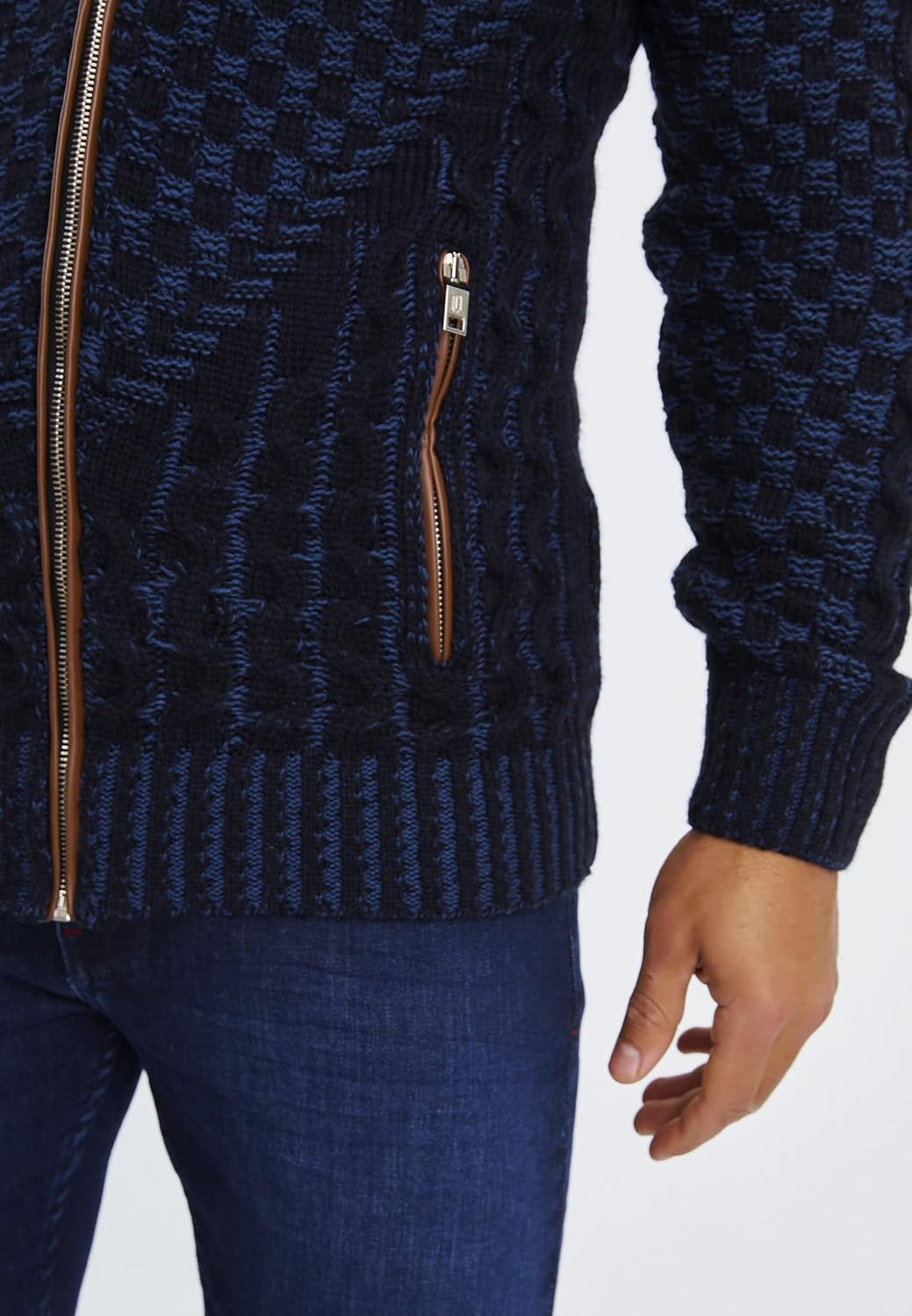 Leif Nelson Men's Knitted Jacket Turtleneck Cardigan Winter Pullover Hoodies Casual Sweaters Jumper LN5340 Medium Blue-indigo