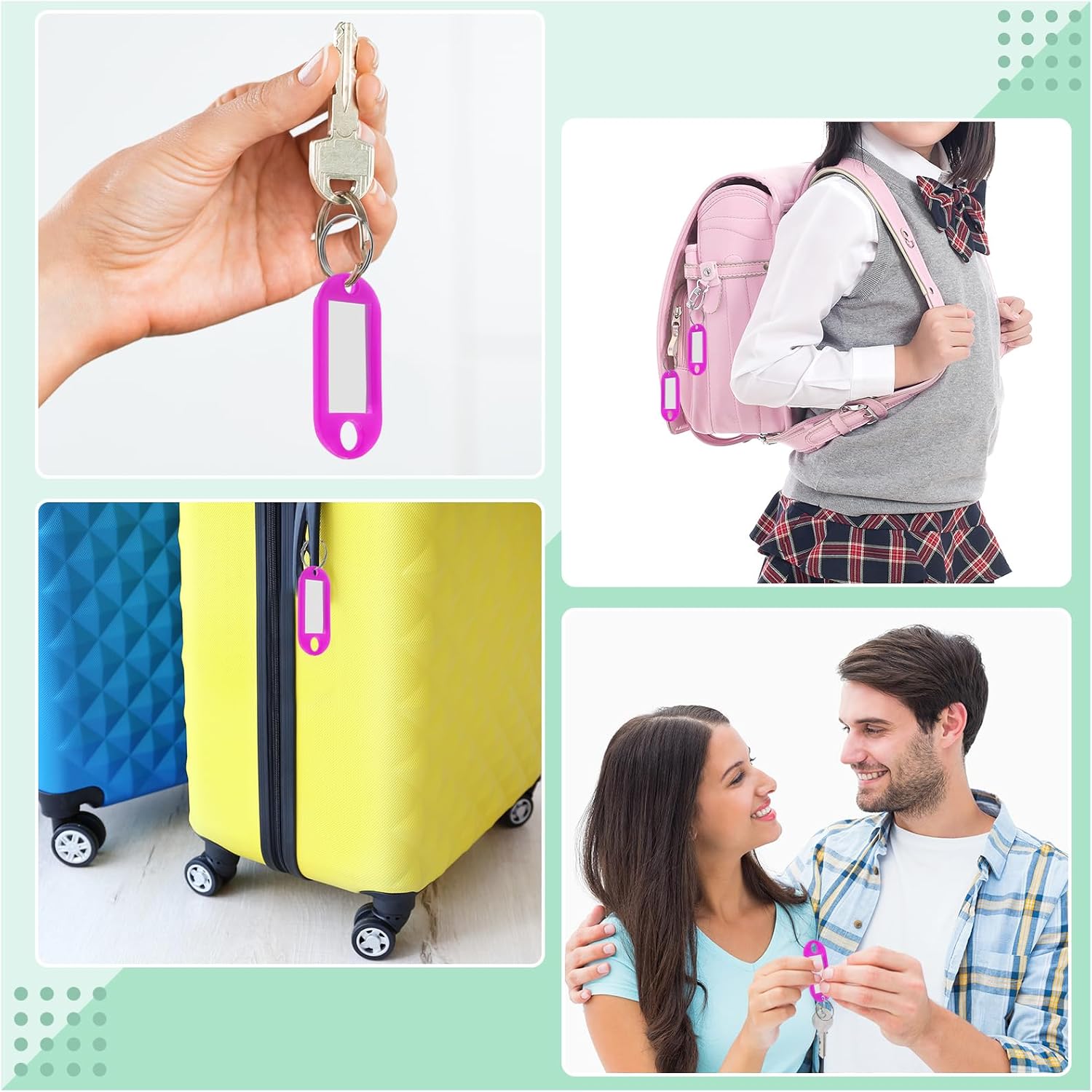 50 Pcs Plastic Key Tags with Label Window Key Ring Tags Key Labels Tags for ID Name Split Ring Keychain Luggage Travels Home Office Classification Gifts Favors Supplies (Pink) image 3