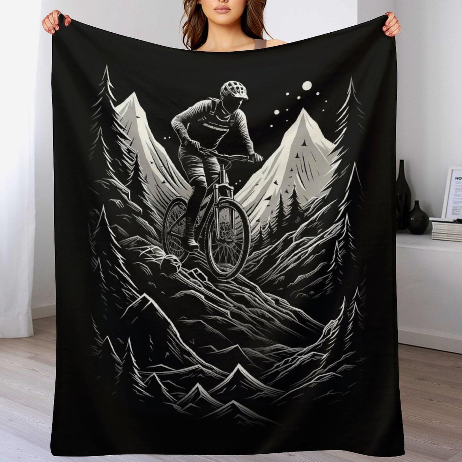 Couverture Polaire Vélo de Montagne en flannel douce pour lit et canapé de 130x180cm