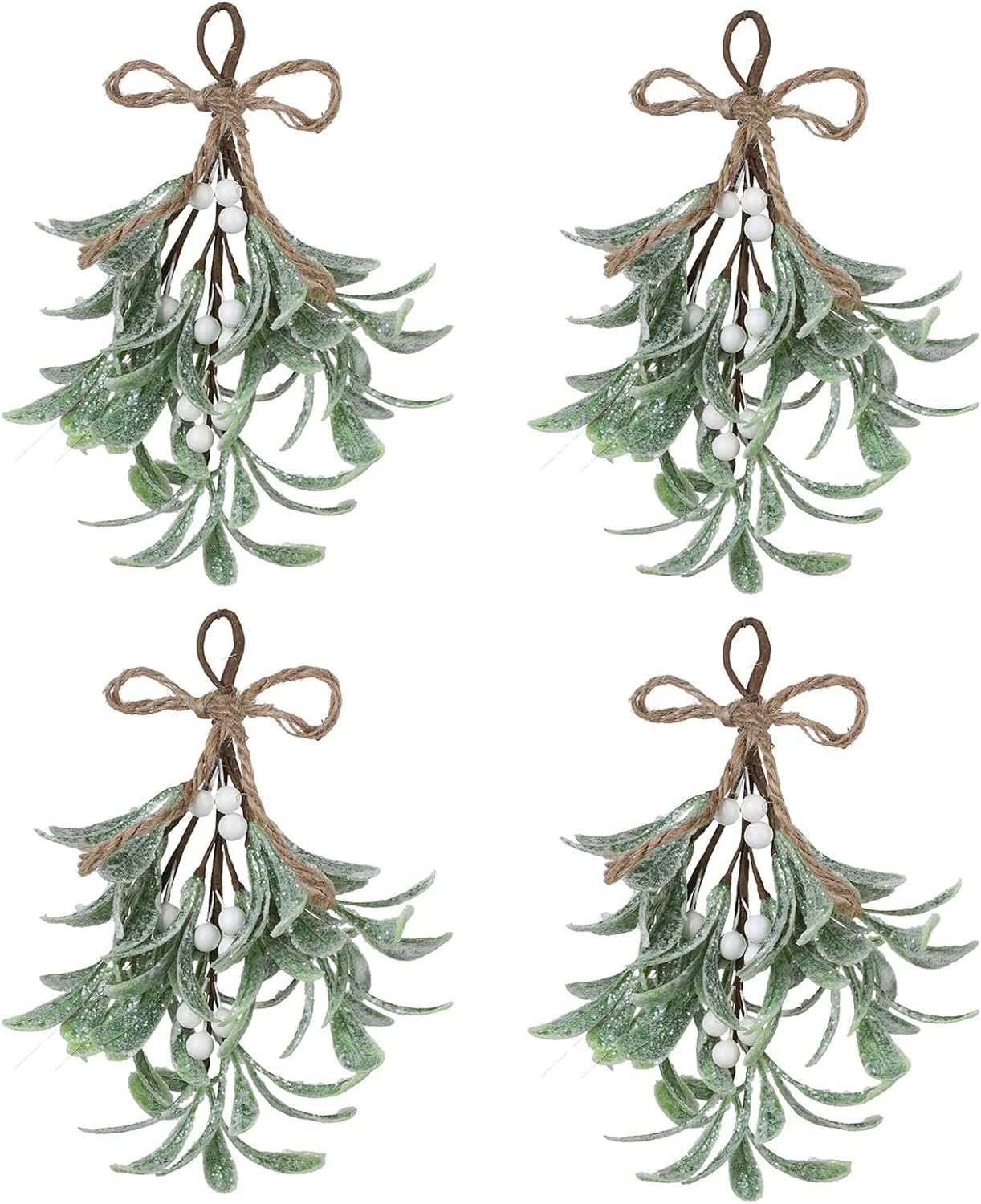 4 Pieces Christmas Decoration Mistletoe Artificial Mistletoe Large Christmas Mistletoe Decoration with Red Berries Hanging Mistletoe Decoration for Wedding Decoration at Home White