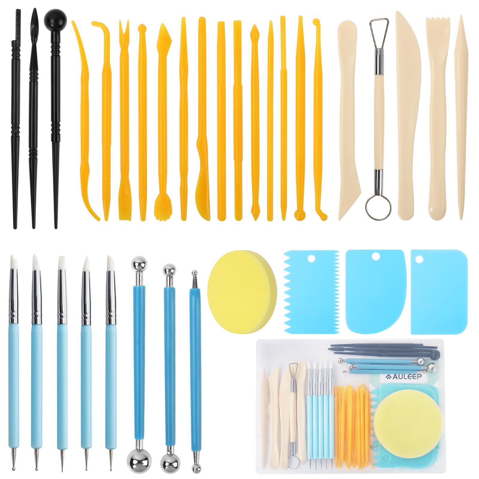 AULEEP Polymer Clay Tools, 35 Pcs Clay Sculpting Tools, Air Dry Clay Tools, Modeling Clay Tools Set, Clay Carving Tools with Storage Case for Pottery Craft, Dotting, Molding, Embossing, Shaping