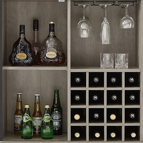 Miniatura 6 de Armario de barra de vino de 3543 pulgadas para licor y vasos gabinete de barra de café para el hogar con estante ajustable y 16 compartimentos de