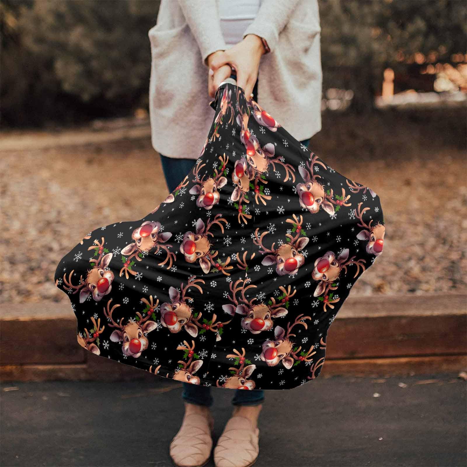 Nursing Cover for Breastfeeding Scarf, Cartoon Deer Snowflake Merry Christmas Baby Car Covers Super Soft Multi Use for Canopy Shopping Cart Cover Blanket Stroller Cover